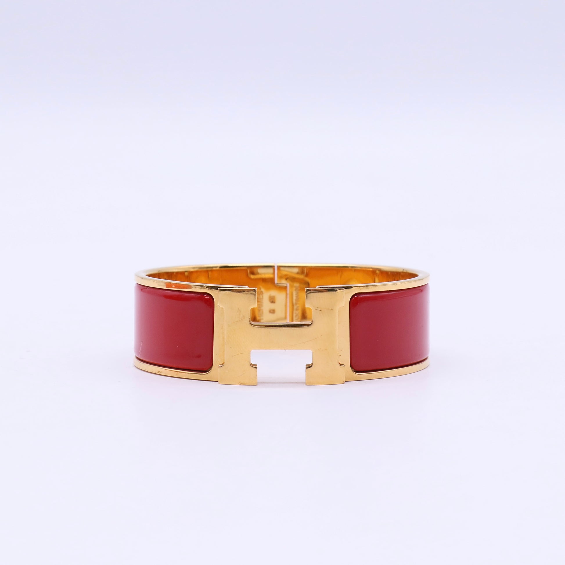 Hermes Enamel Wide Clic Clac H Bracelet PM Red twins LDJ3643