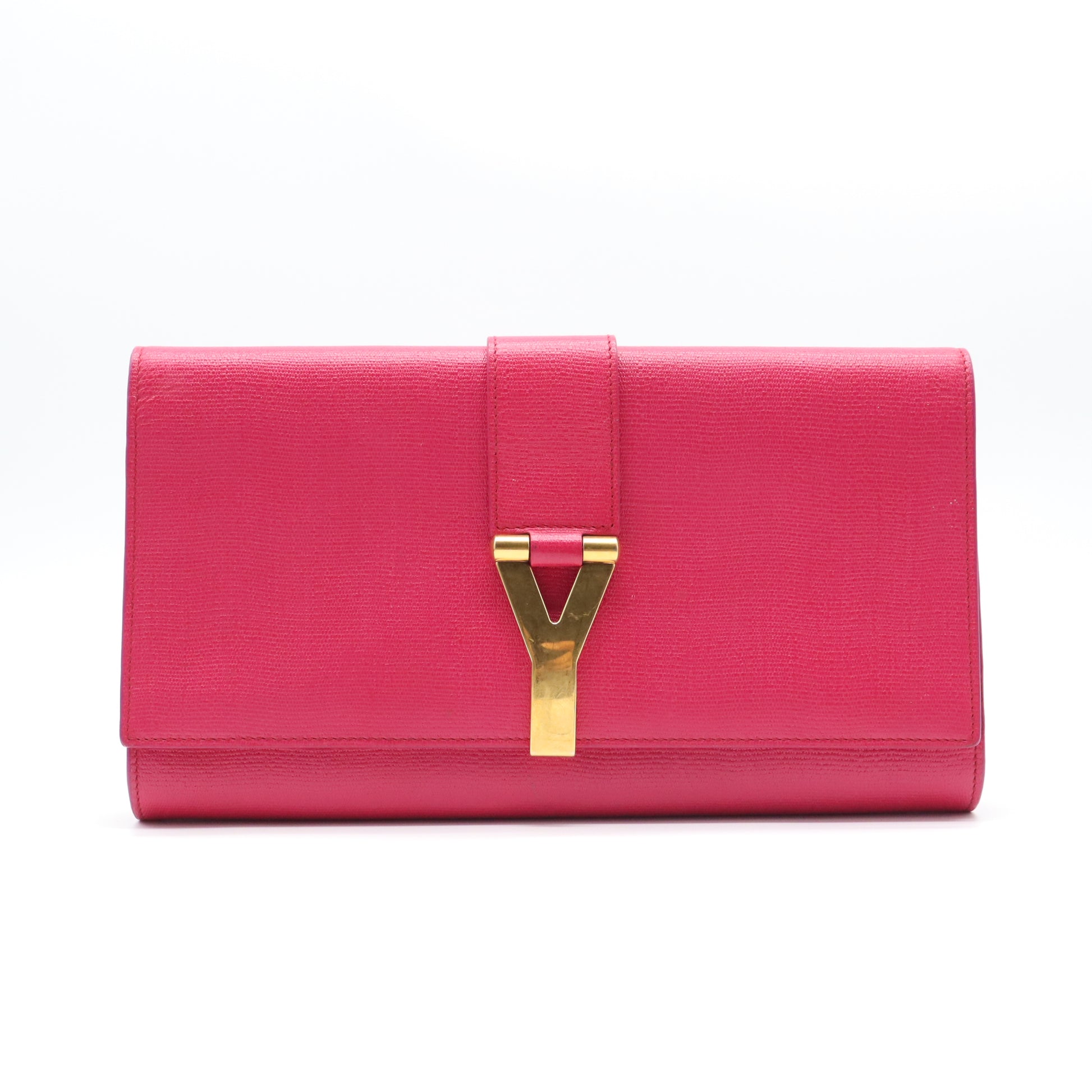 Textured Calfskin Classic Y Ligne Clutch Fuchsia W21443