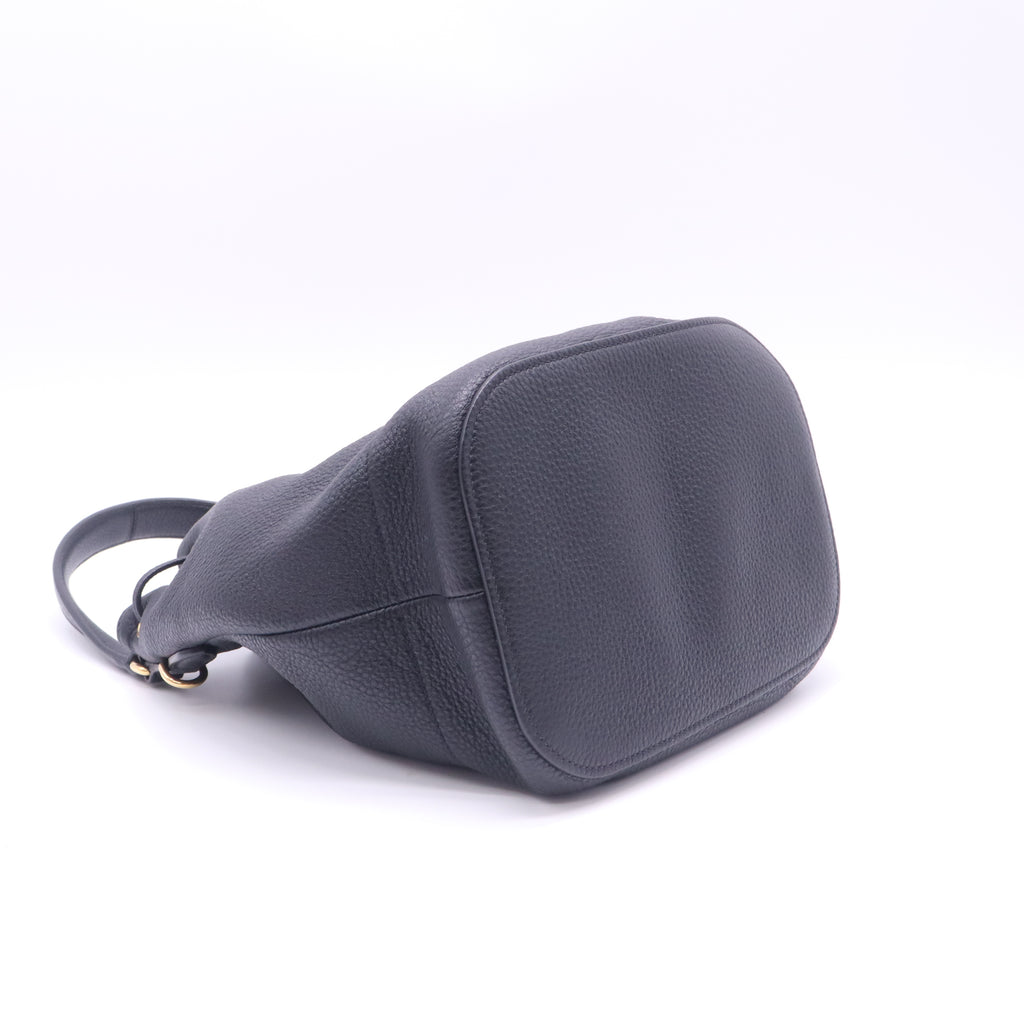 Prada Black Grained Leather Bucket Bag Dual Shoulder Straps Included twins LDZ434