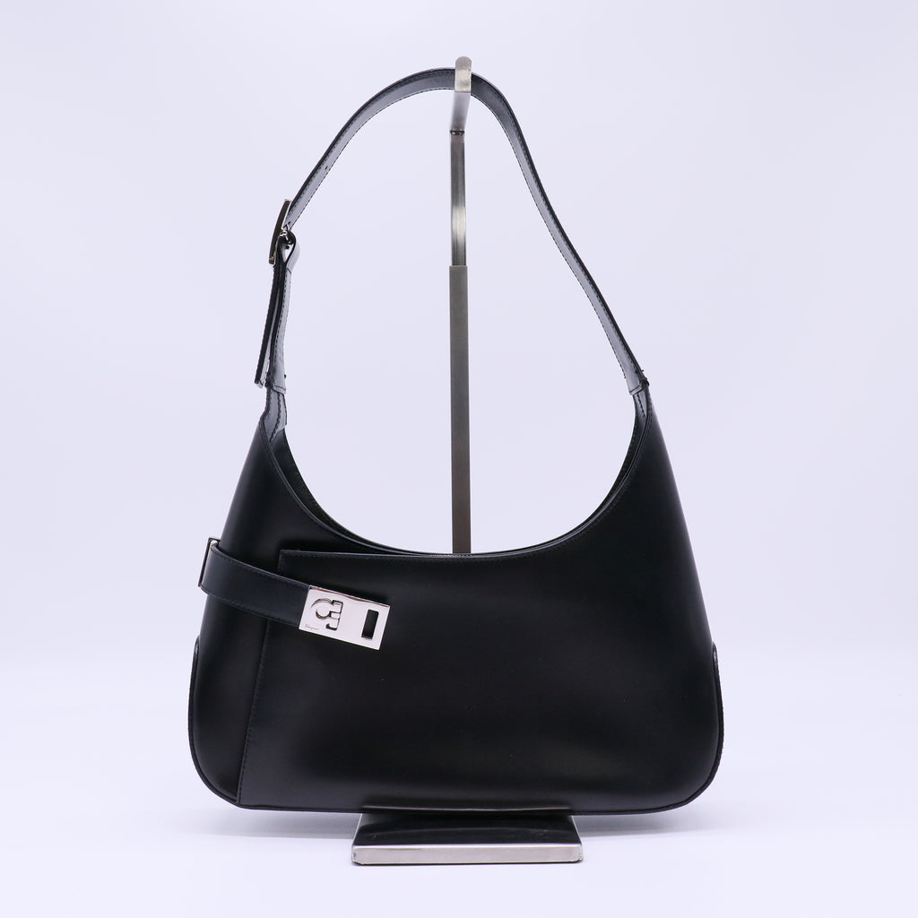 Brushed Calfskin Gancini Hobo Midnight