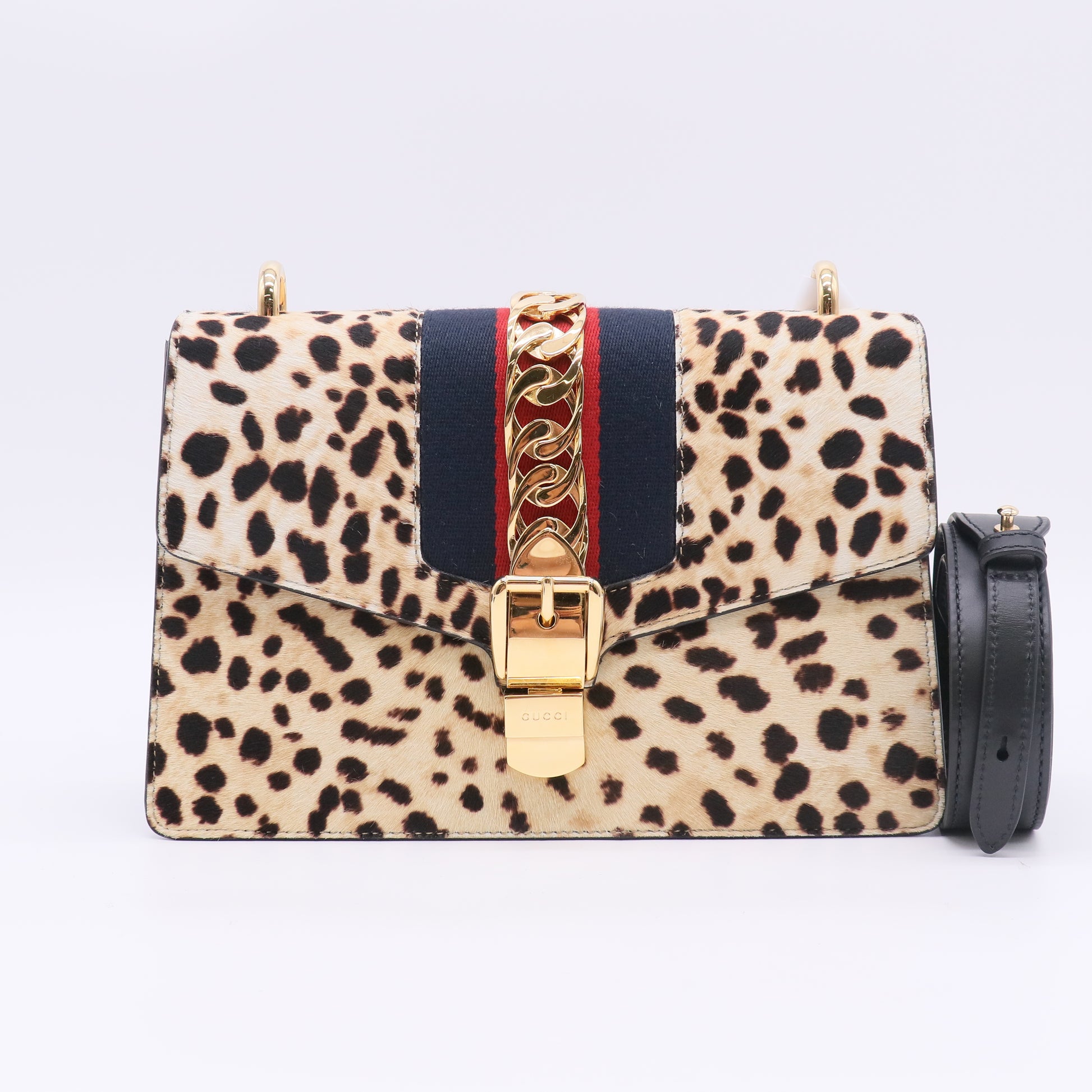 Gucci Leopard Print Calf Hair Small Sylvie Shoulder Bag B23463