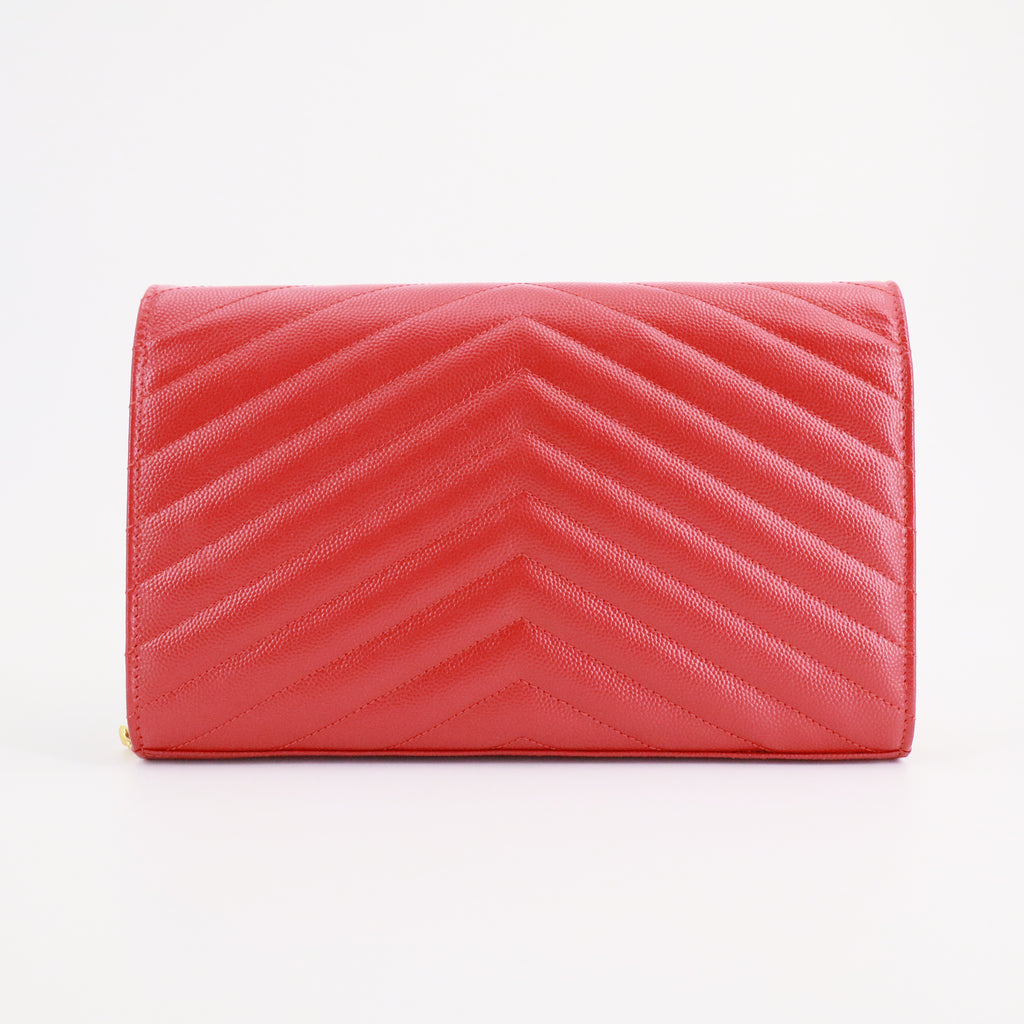 Grain De Poudre Matelasse Chevron Monogram Envelope Chain Wallet Red Twins