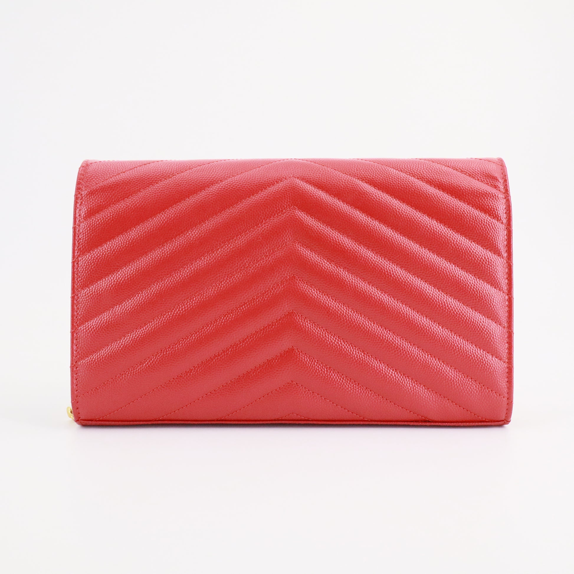 Grain De Poudre Matelasse Chevron Monogram Envelope Chain Wallet Red Twins