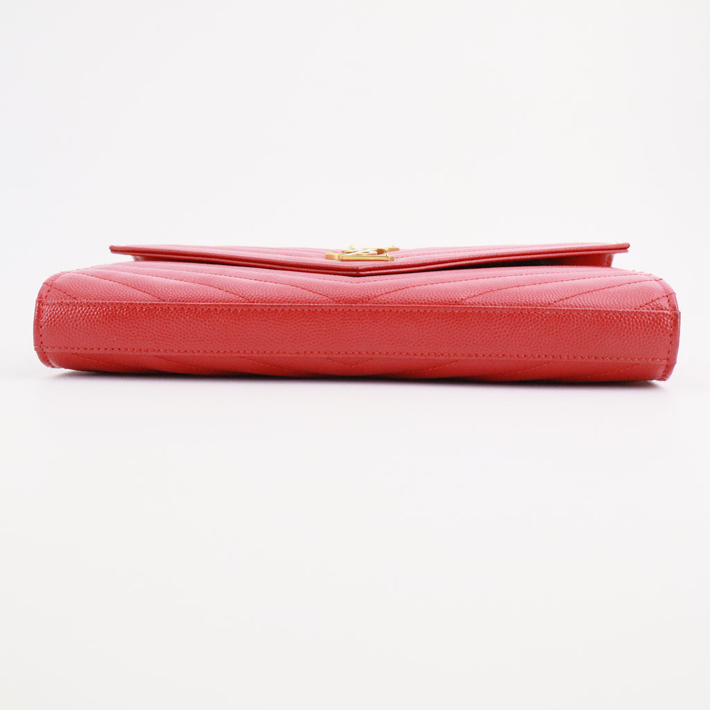 Grain De Poudre Matelasse Chevron Monogram Envelope Chain Wallet Red Twins