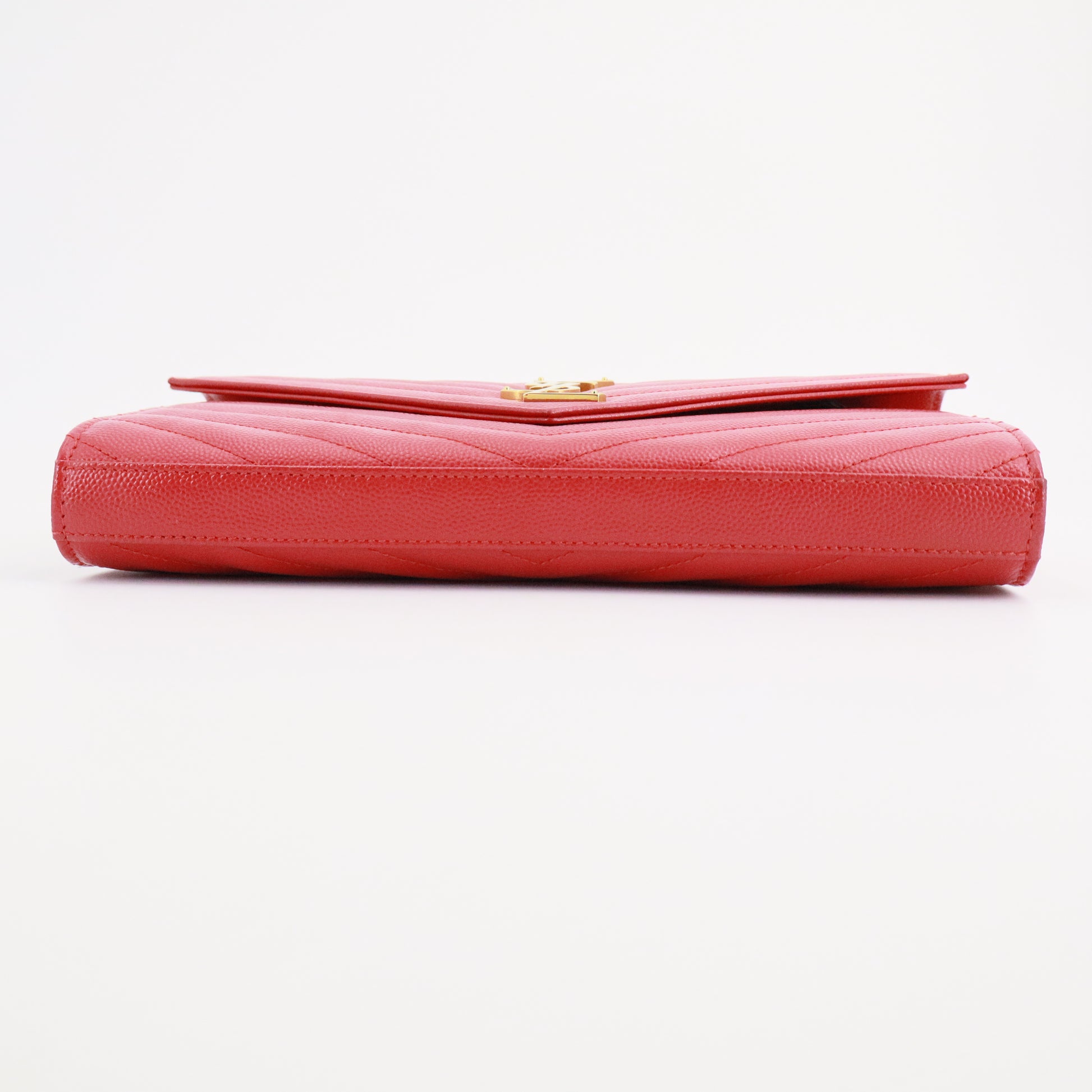 Grain De Poudre Matelasse Chevron Monogram Envelope Chain Wallet Red Twins
