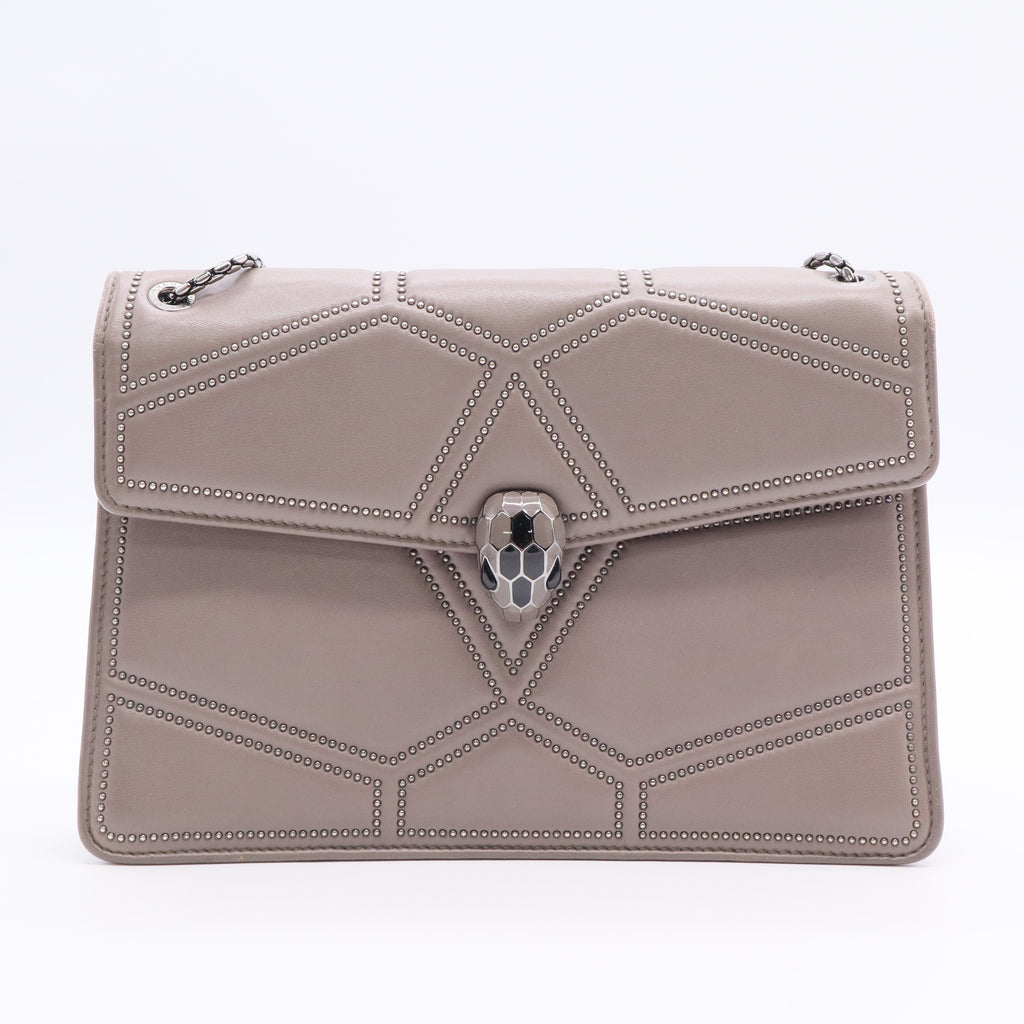 Grey Leather Serpenti Studded Diamond Blast Shoulder Bag  LDJ3018
