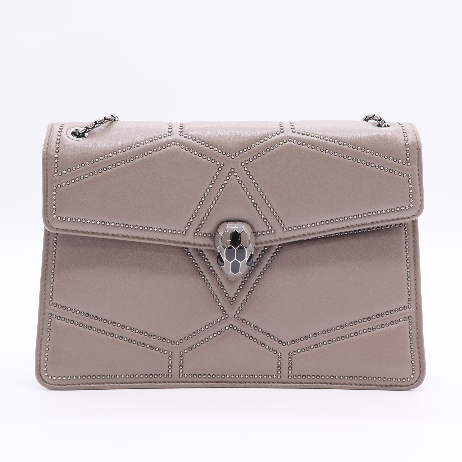 Grey Leather Serpenti Studded Diamond Blast Shoulder Bag  LDJ3018