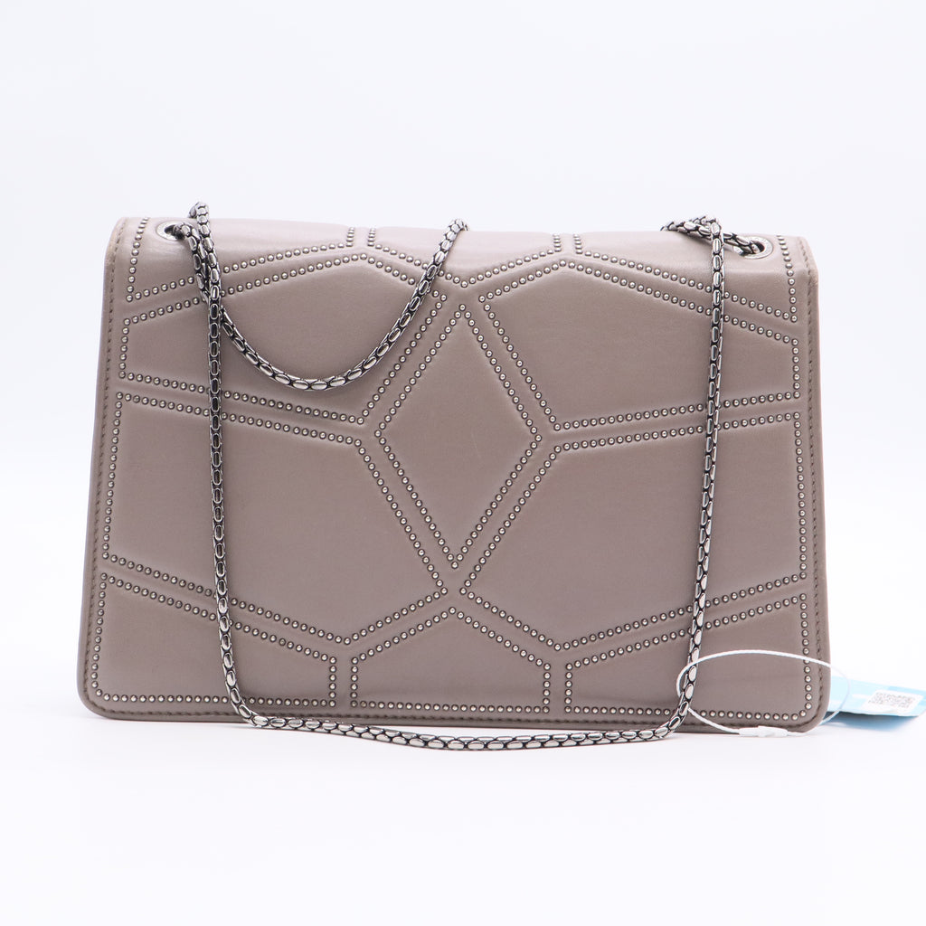 Grey Leather Serpenti Studded Diamond Blast Shoulder Bag  LDJ3018