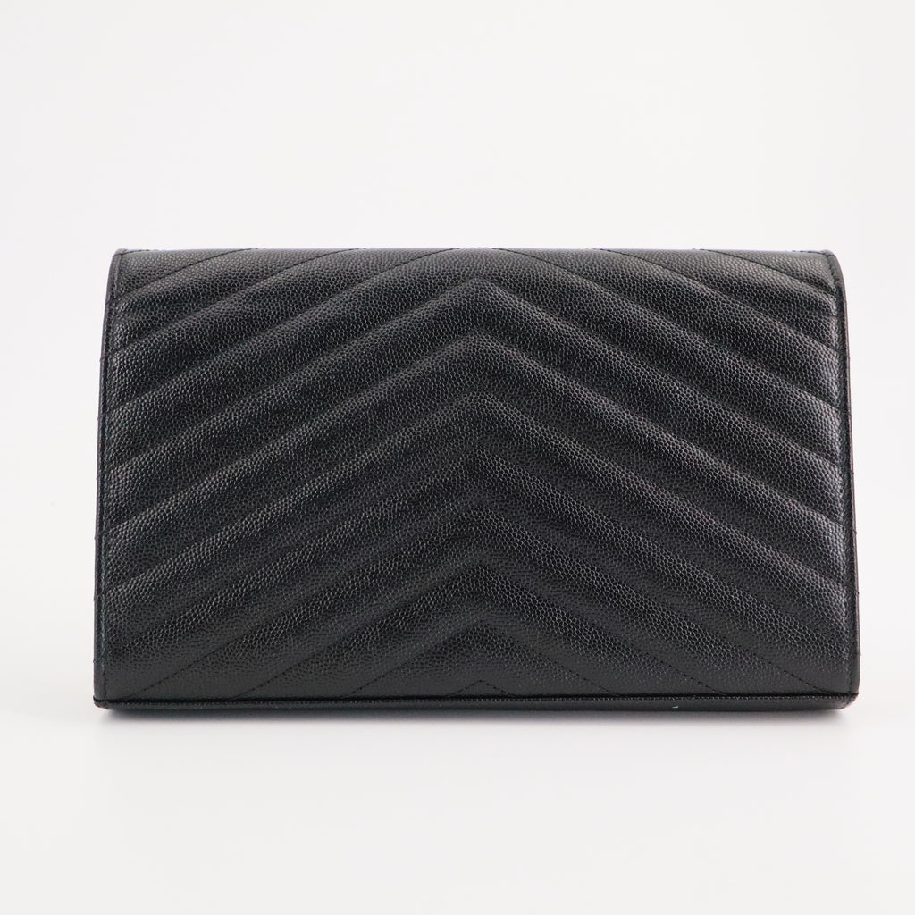 Grain De Poudre Matelasse Chevron Monogram Envelope Chain Wallet Black Twins