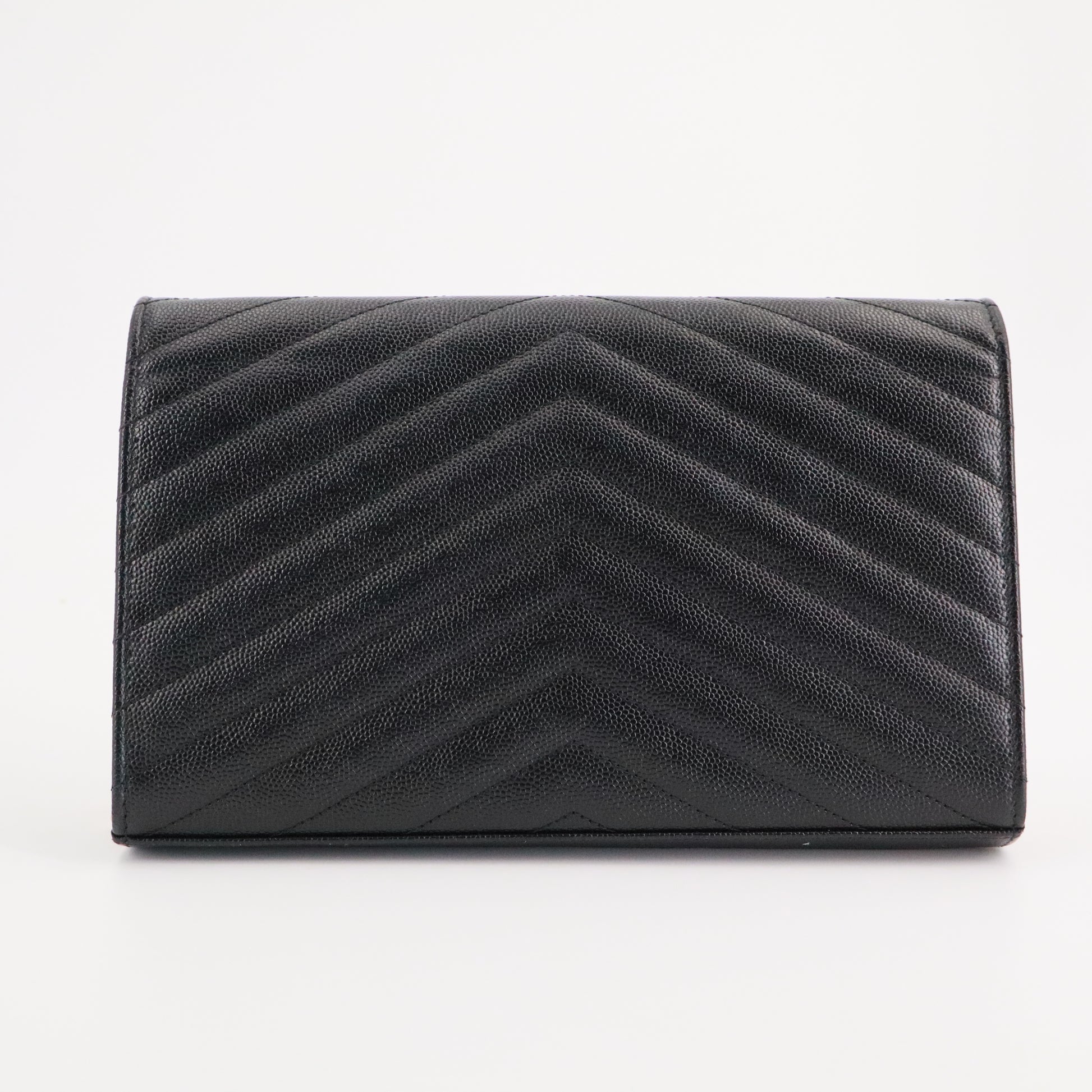 Grain De Poudre Matelasse Chevron Monogram Envelope Chain Wallet Black Twins