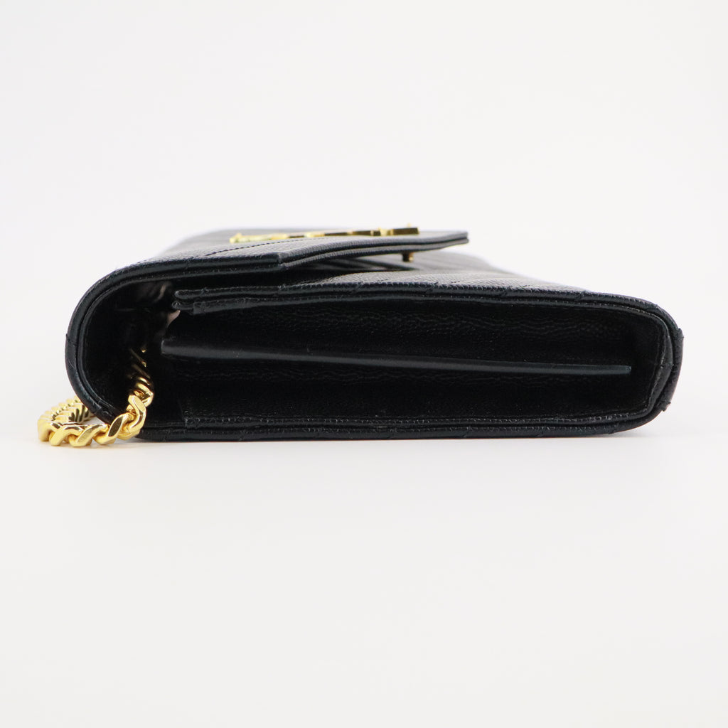 Grain De Poudre Matelasse Chevron Monogram Envelope Chain Wallet Black Twins