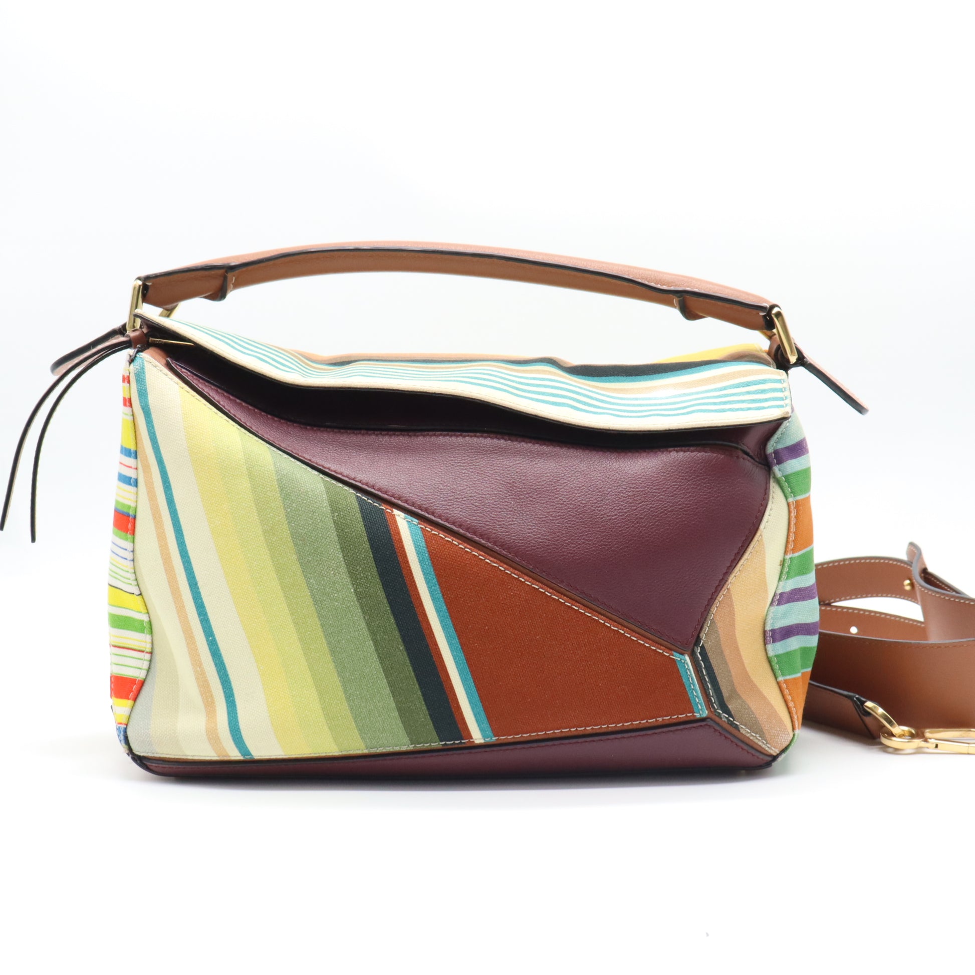 Loewe Puzzle Medium Multicolor Striped Canvas Leather Crossbody Bag B21418