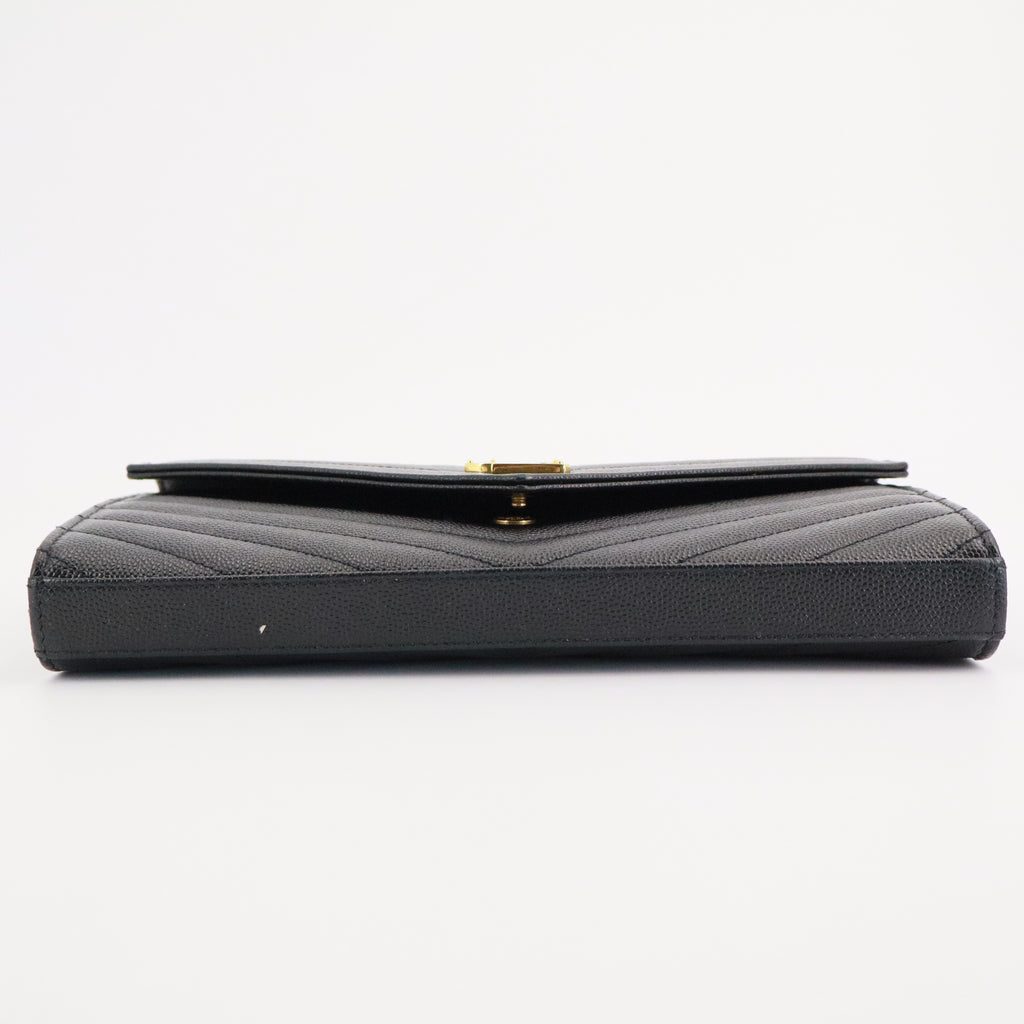 Grain De Poudre Matelasse Chevron Monogram Envelope Chain Wallet Black Twins
