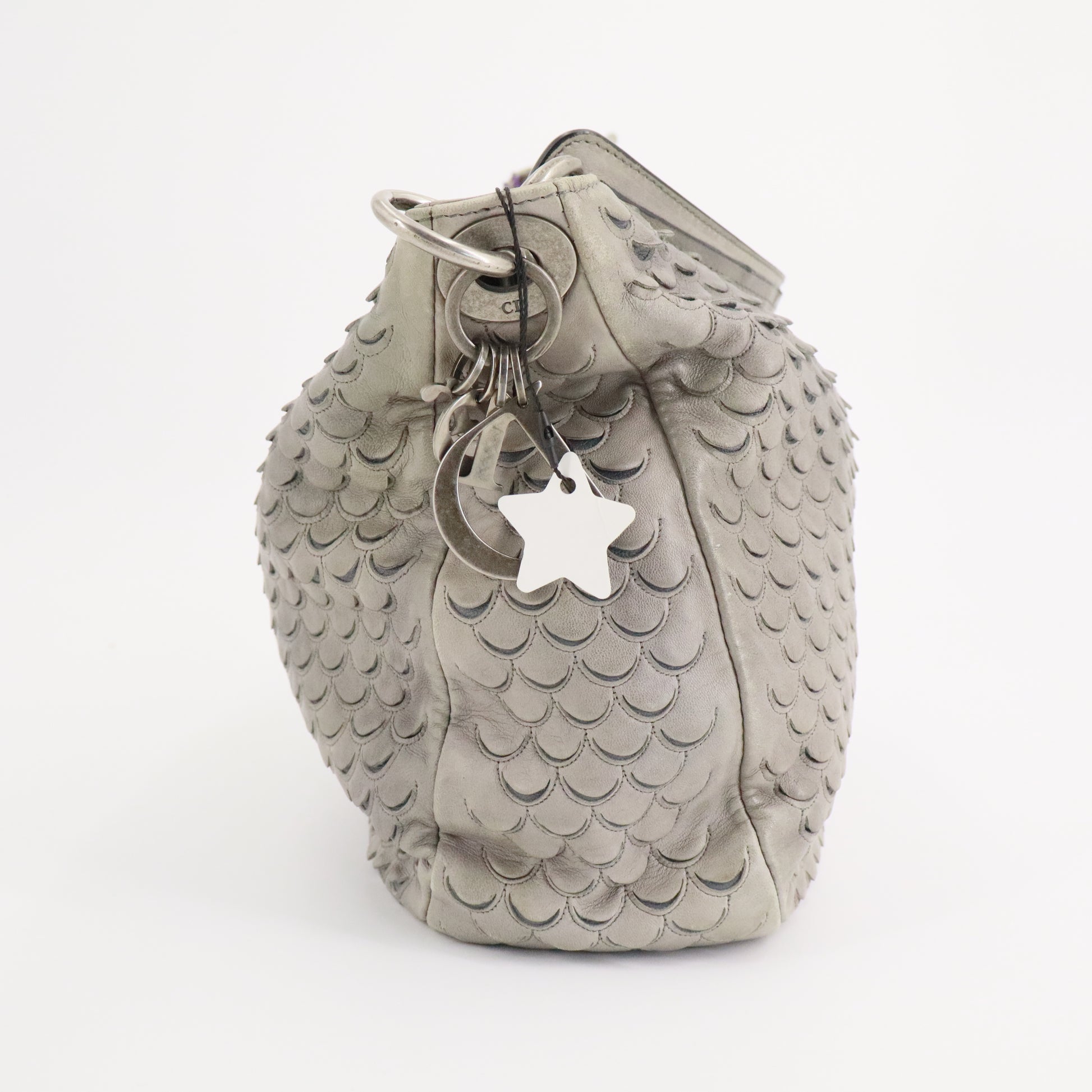 Scallop/Scale-embossed Leather Shoulder Bag twins