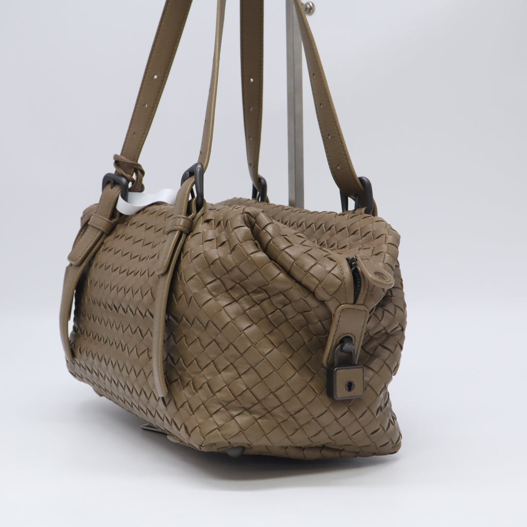 Grey Intrecciato Leather Montaigne Satchel B24000