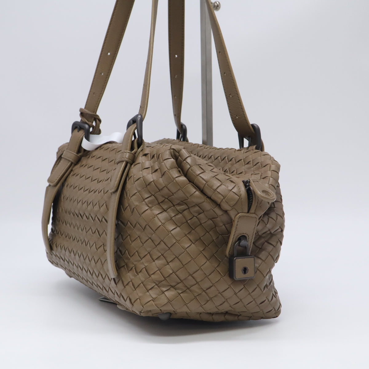 Grey Intrecciato Leather Montaigne Satchel B24000