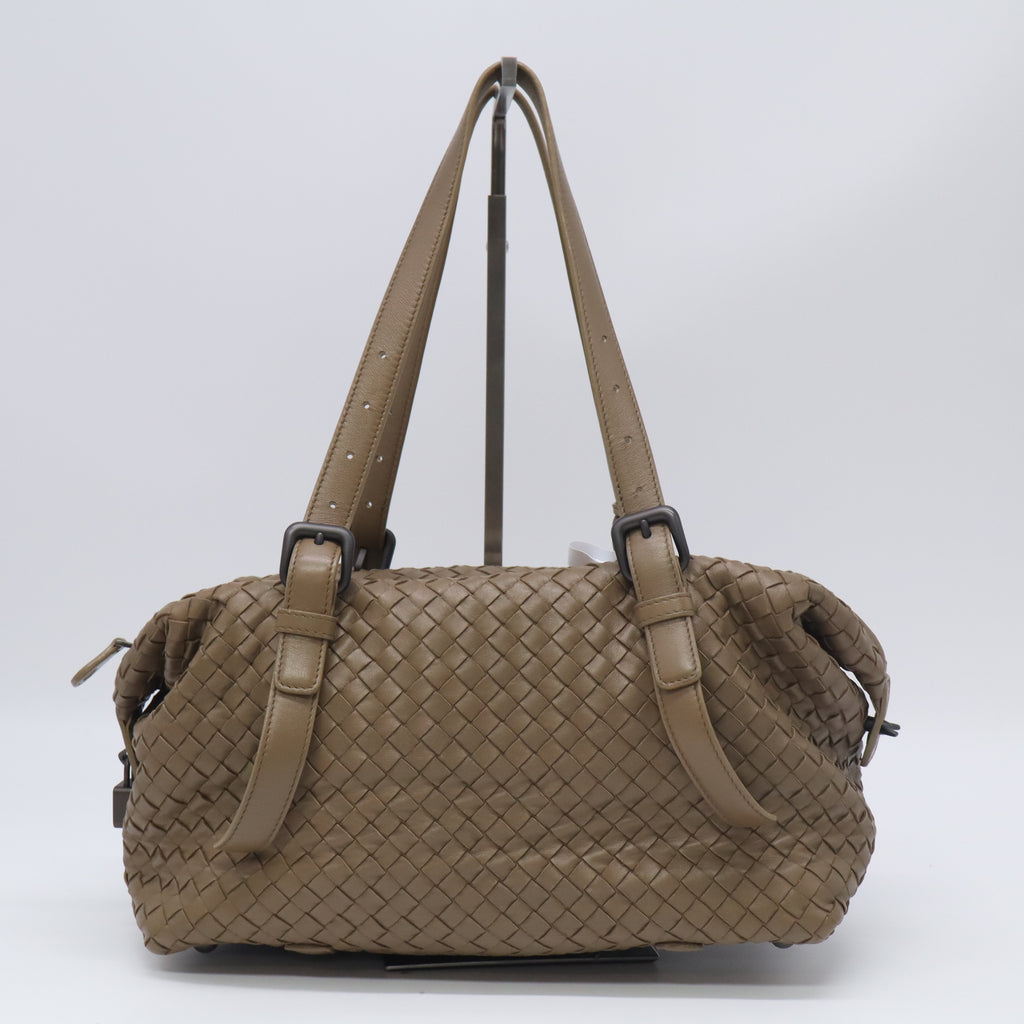 Grey Intrecciato Leather Montaigne Satchel B24000