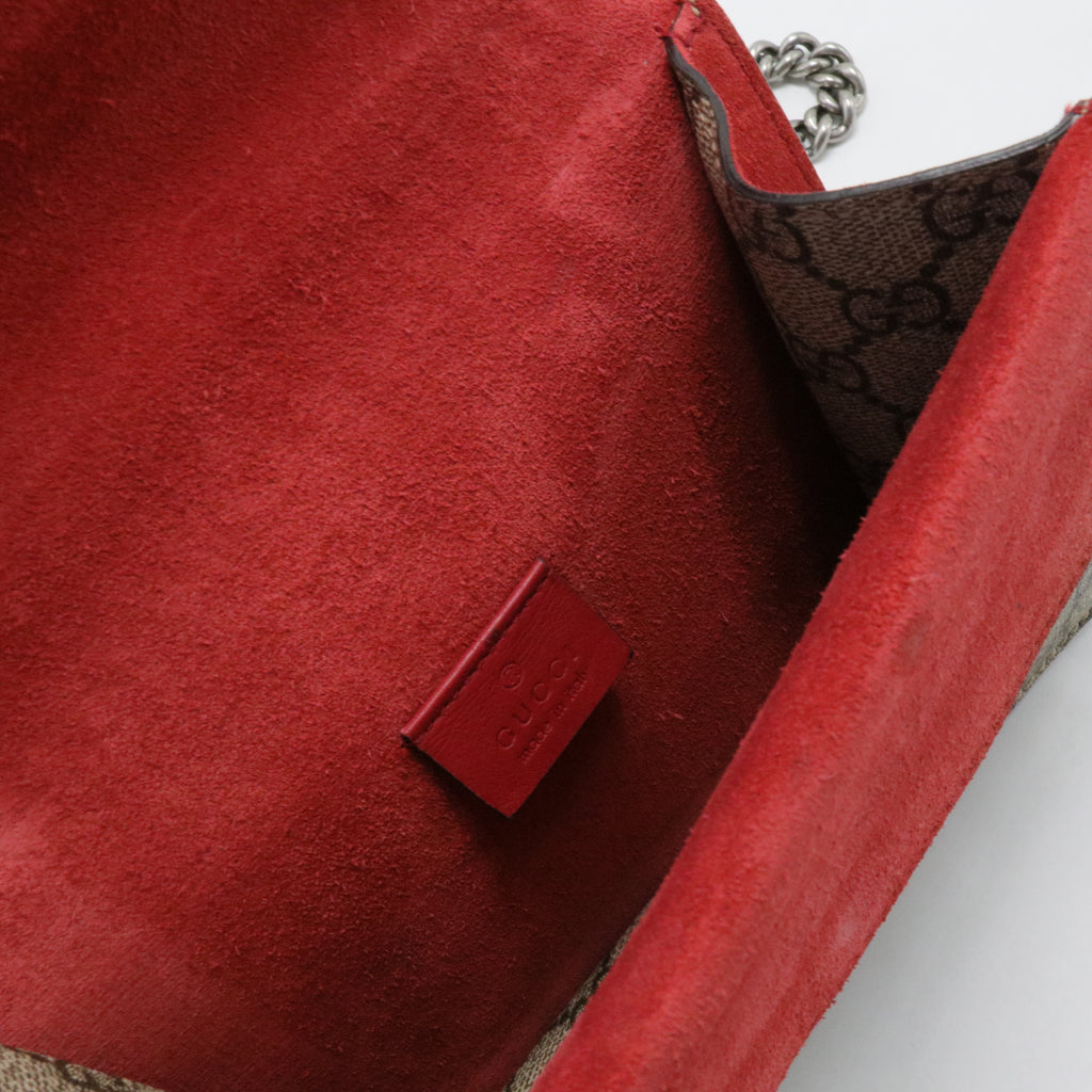 GG Supreme Monogram Suede Mini Dionysus Shoulder Bag Beige Ebony Vulcanic Red