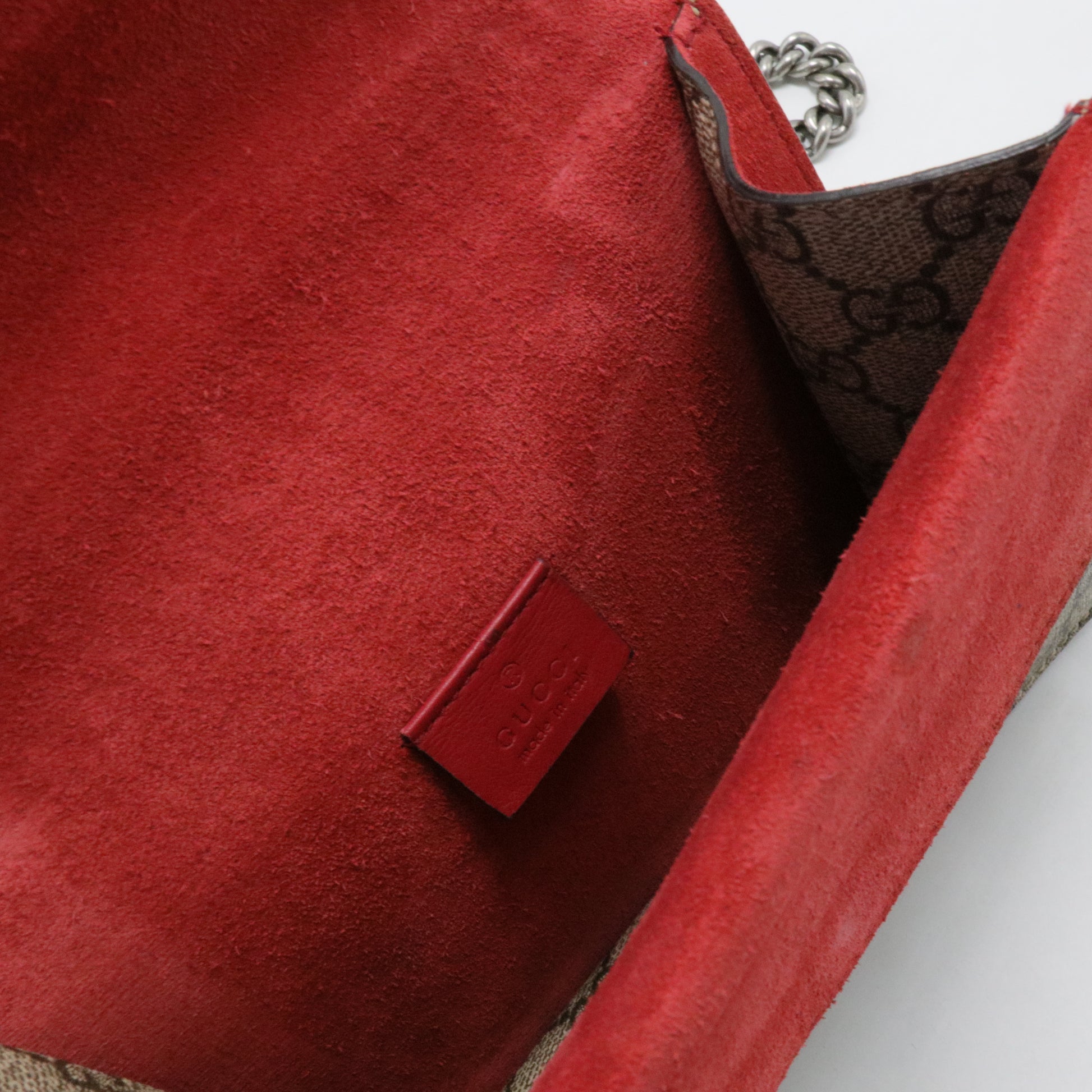 GG Supreme Monogram Suede Mini Dionysus Shoulder Bag Beige Ebony Vulcanic Red