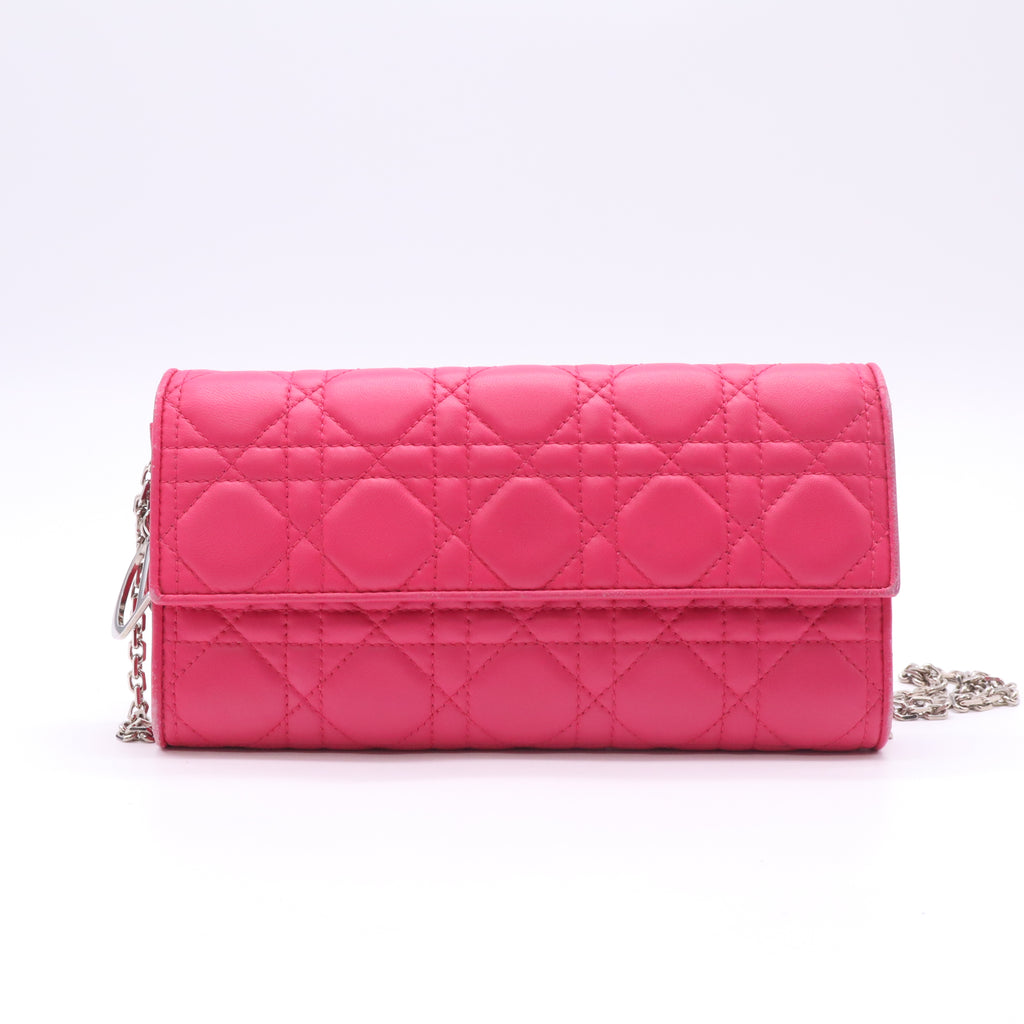 Christian Dior Fuchsia Quilted Cannage Leather Lady Dior Wallet on Chain Bag twins LDJ4998