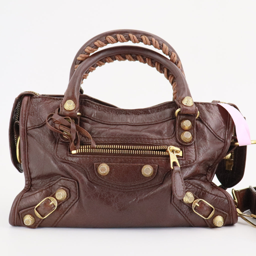 Metallic Edge Hardware Mini City Bag Burgundy twins