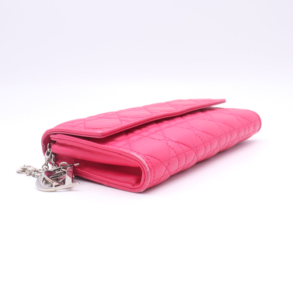 Christian Dior Fuchsia Quilted Cannage Leather Lady Dior Wallet on Chain Bag twins LDJ4998