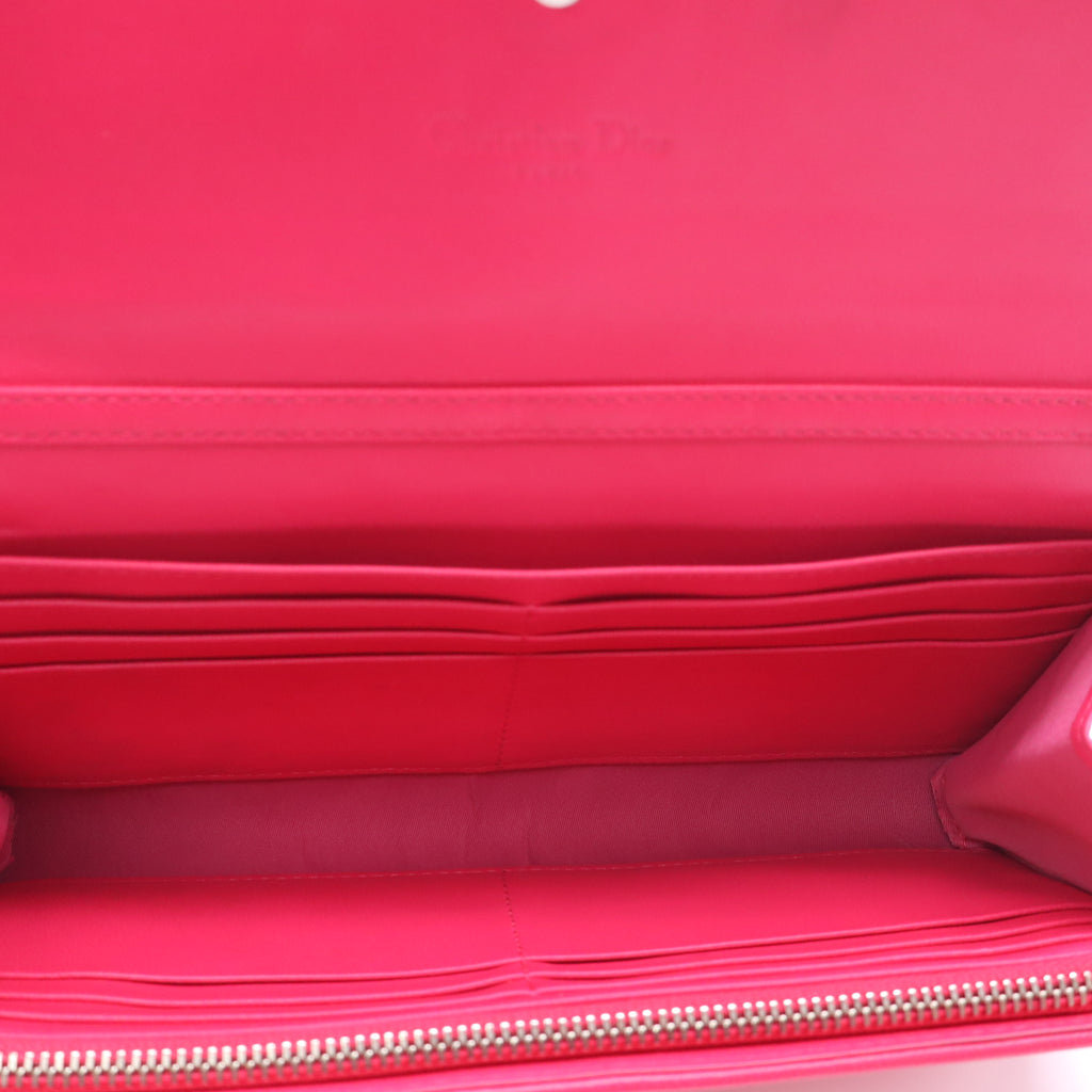 Christian Dior Fuchsia Quilted Cannage Leather Lady Dior Wallet on Chain Bag twins LDJ4998