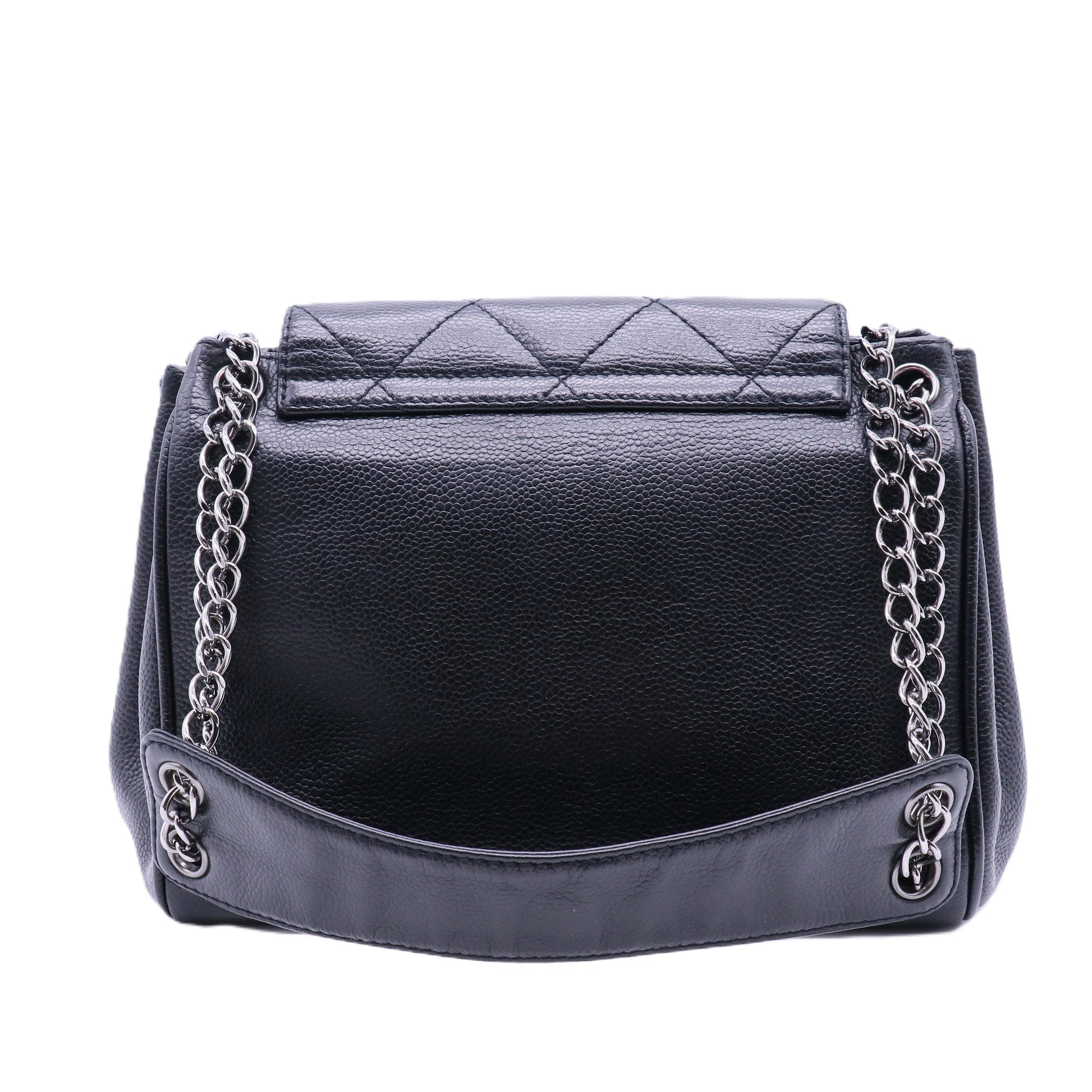 Accordion Push Lock Flap Bag Quilted Caviar Small
