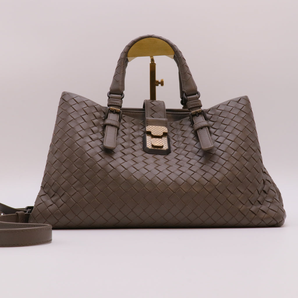 Brown Intrecciato Roma Leather Tote Bag twins