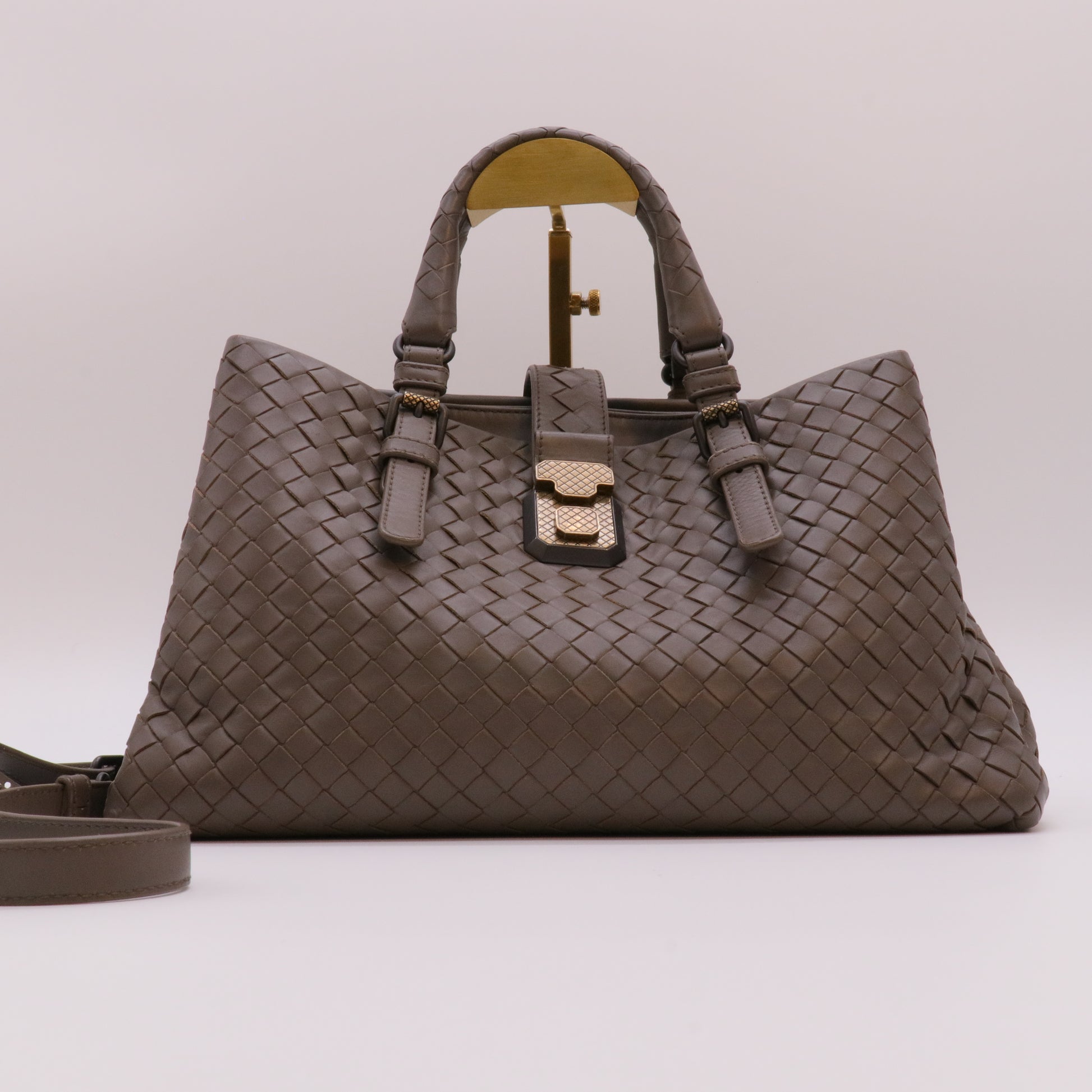 Brown Intrecciato Roma Leather Tote Bag twins
