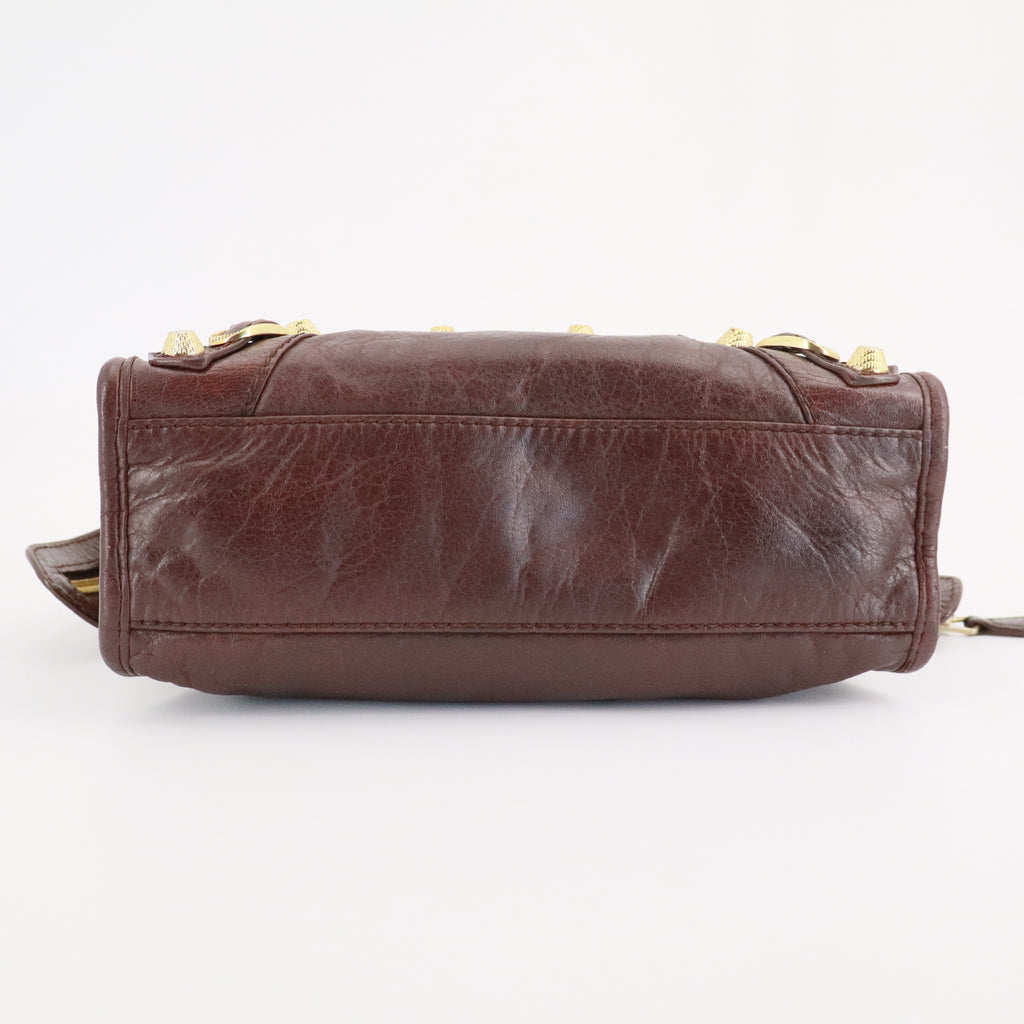 Metallic Edge Hardware Mini City Bag Burgundy twins