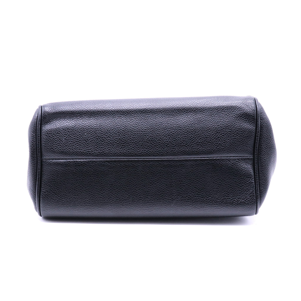Accordion Push Lock Flap Bag Quilted Caviar Small