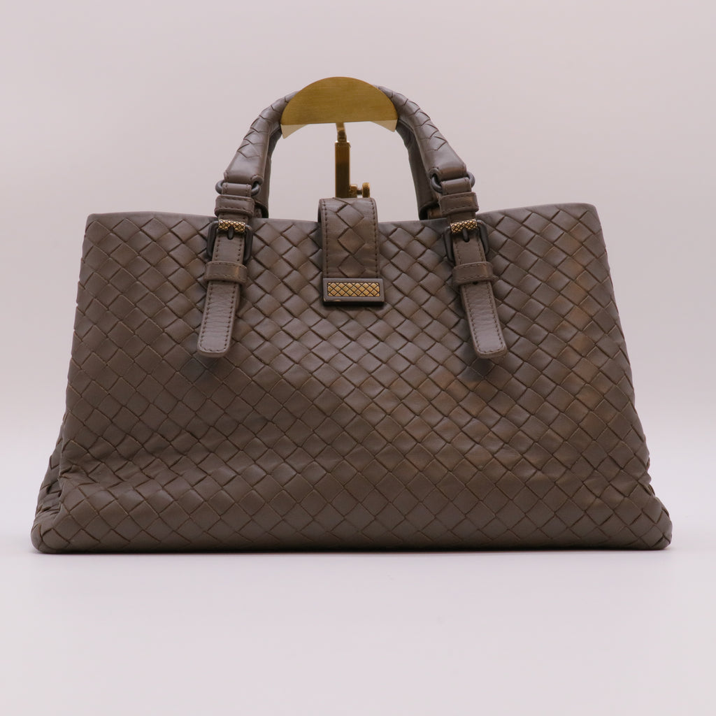 Brown Intrecciato Roma Leather Tote Bag twins