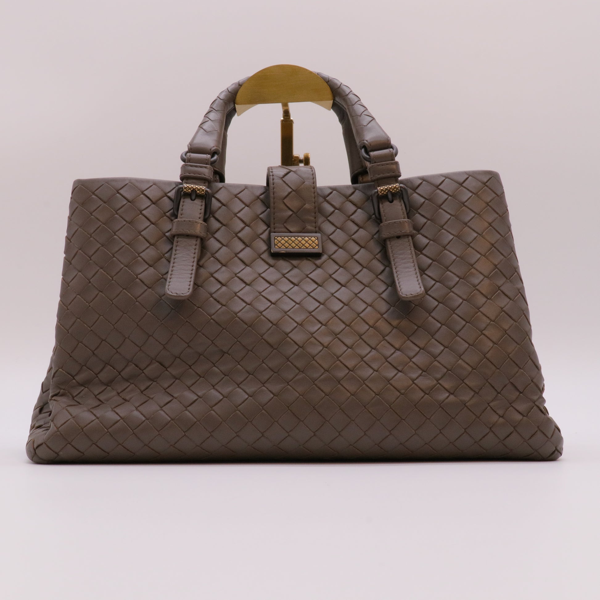 Brown Intrecciato Roma Leather Tote Bag twins