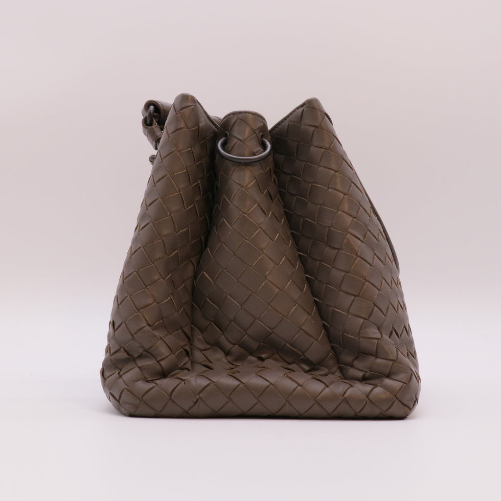 Brown Intrecciato Roma Leather Tote Bag twins