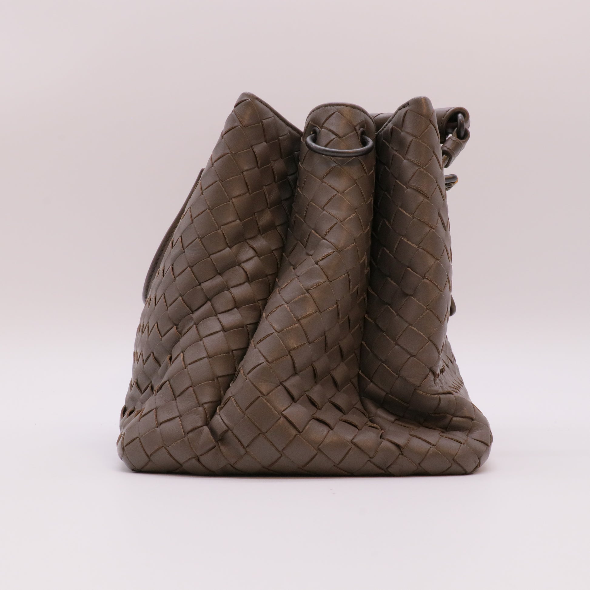 Brown Intrecciato Roma Leather Tote Bag twins