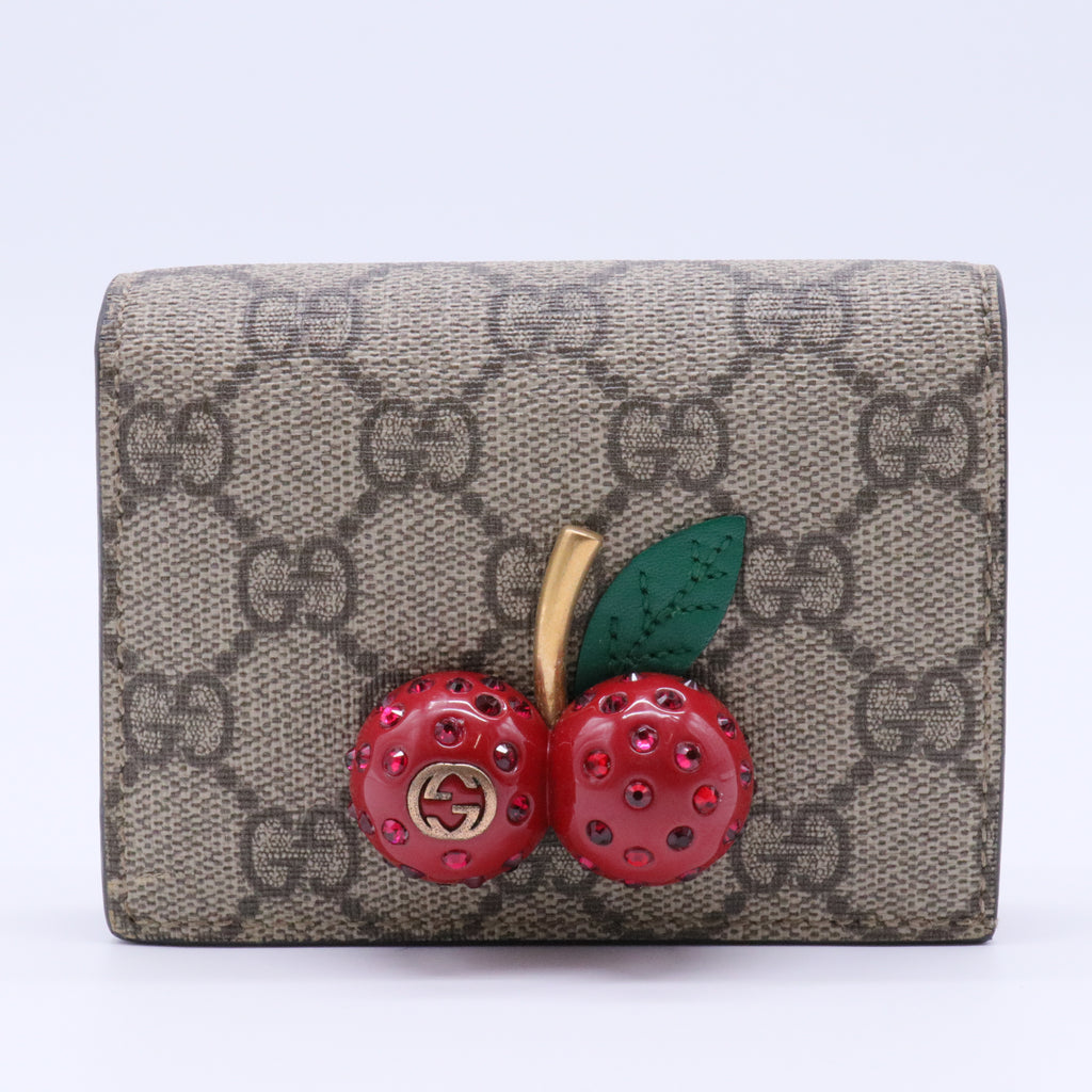 Cherry GG Compact Wallet Card Case Supreme Leather