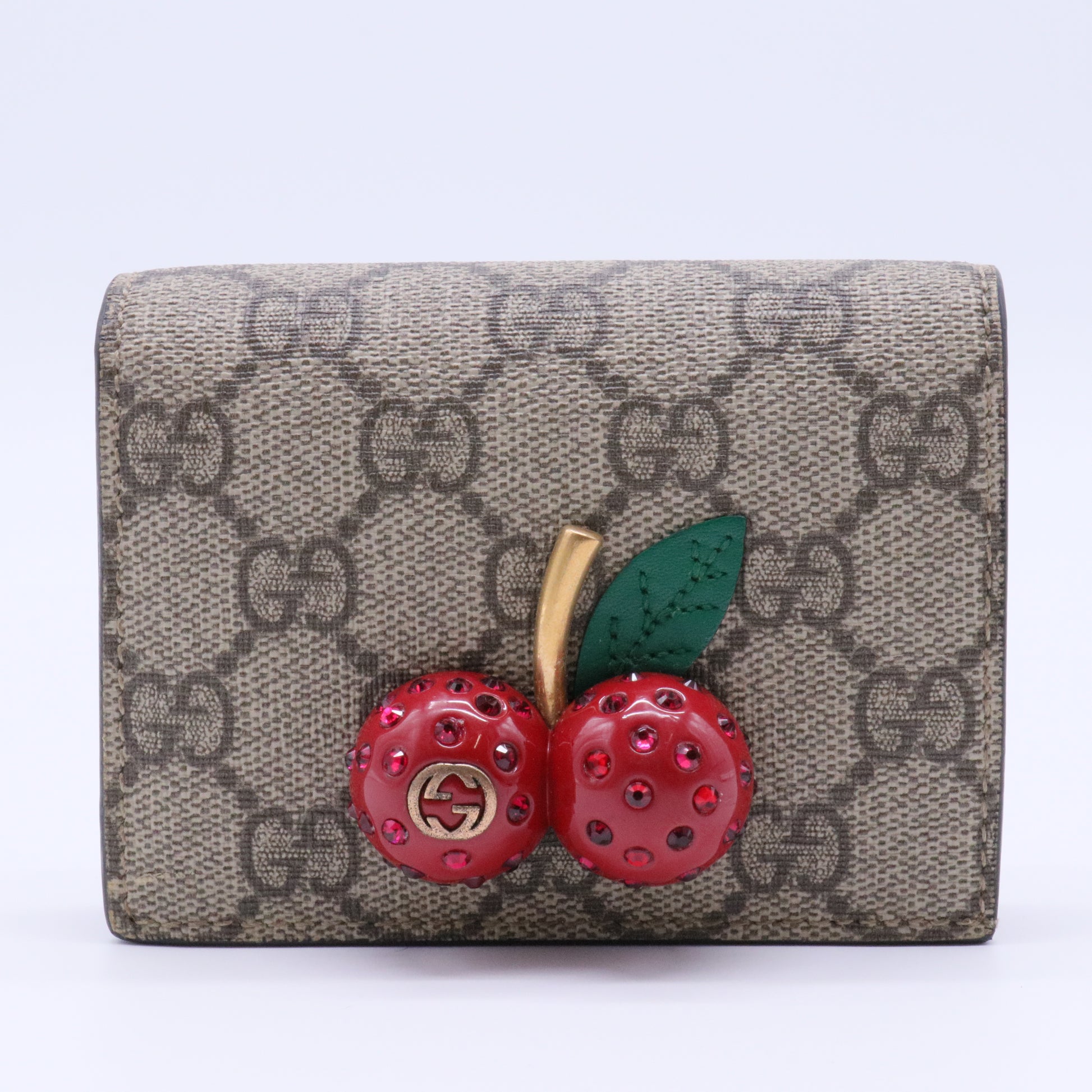 Cherry GG Compact Wallet Card Case Supreme Leather