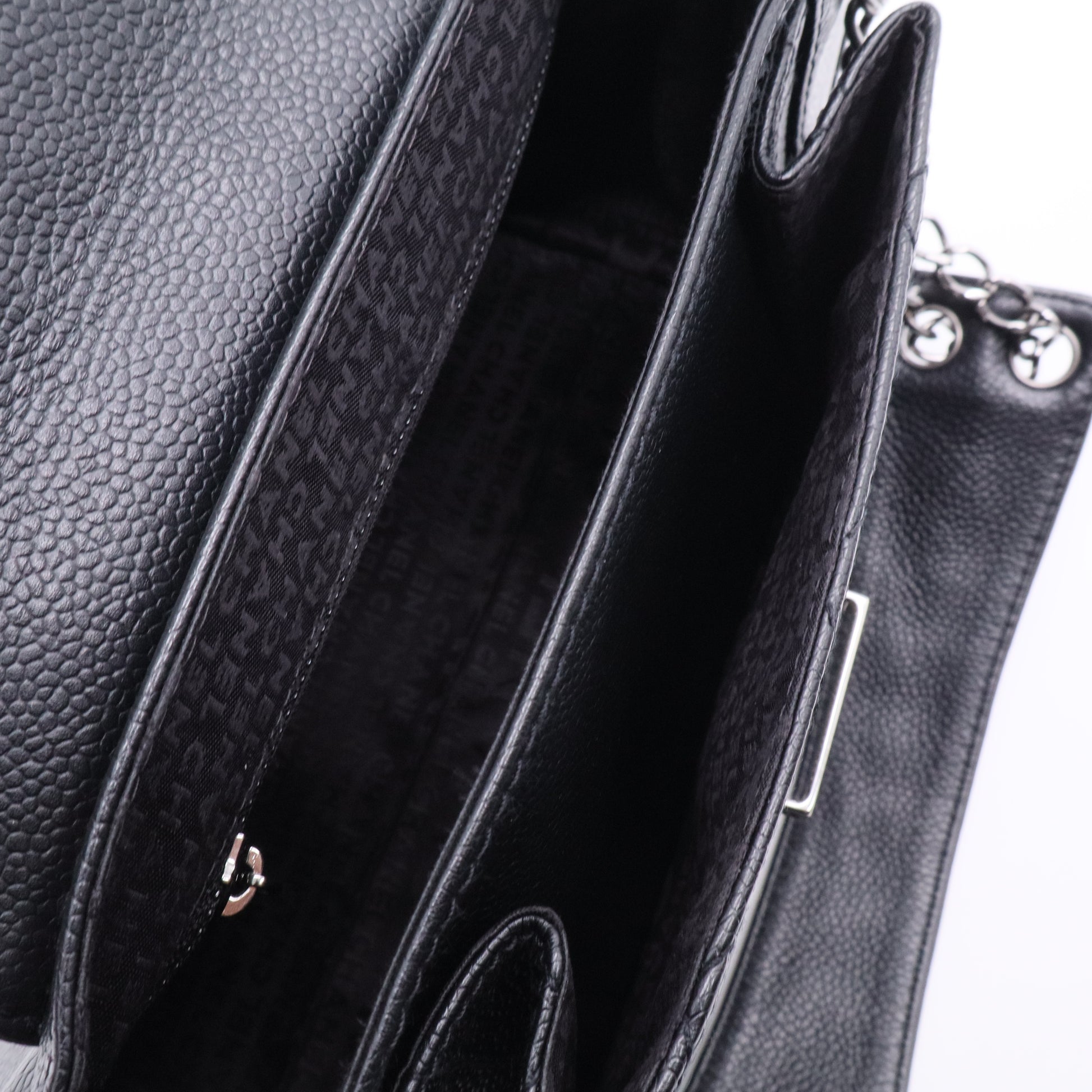 Accordion Push Lock Flap Bag Quilted Caviar Small
