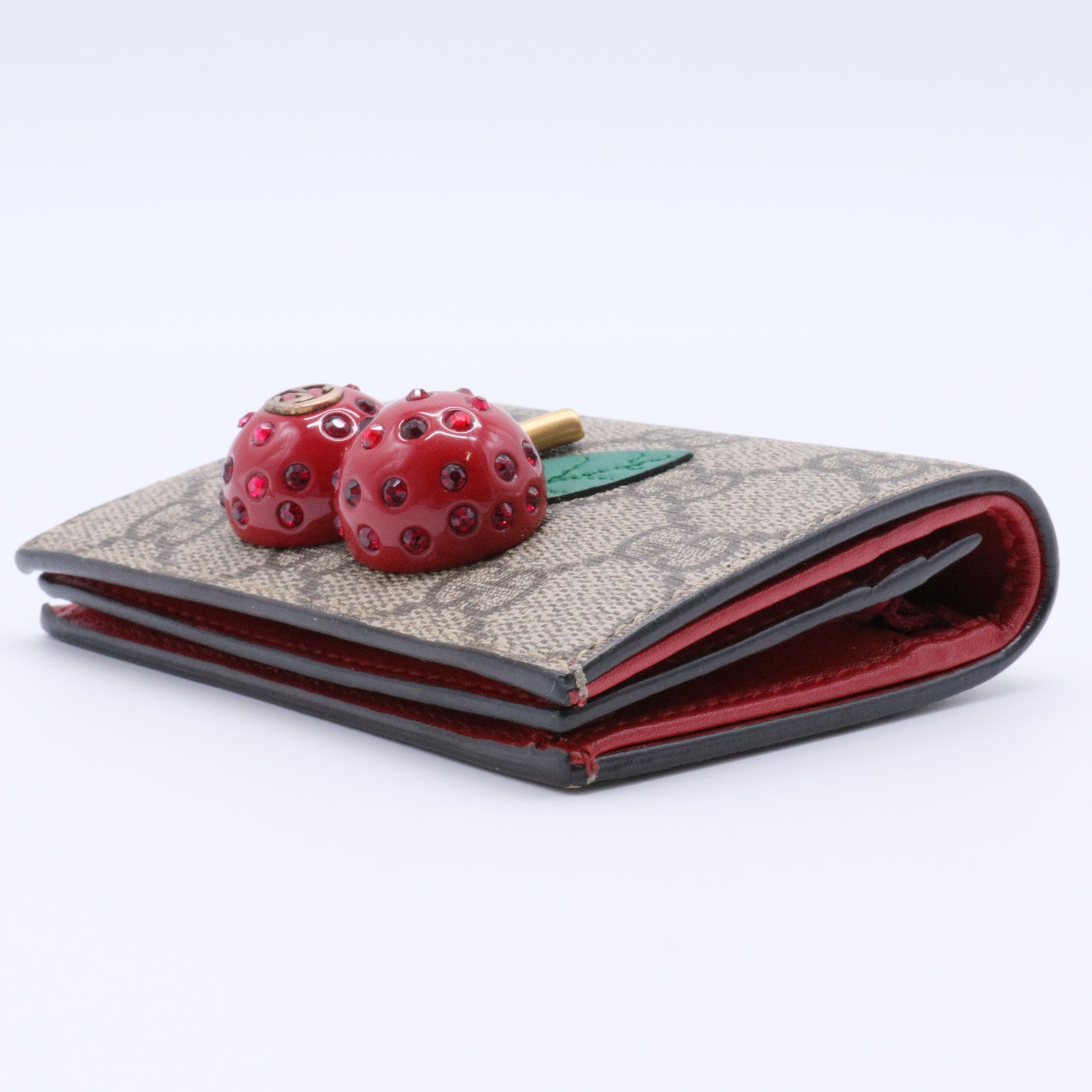 Cherry GG Compact Wallet Card Case Supreme Leather