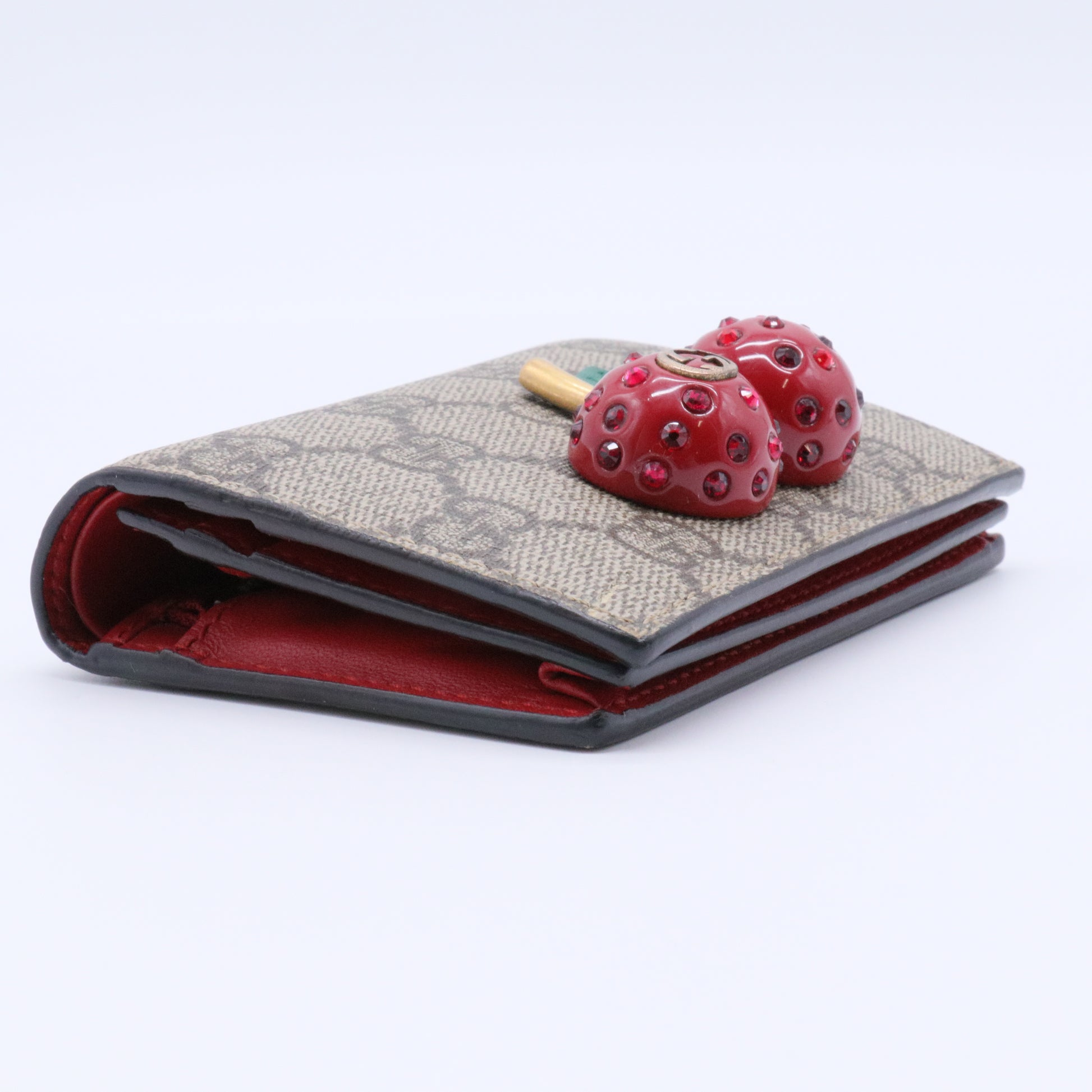 Cherry GG Compact Wallet Card Case Supreme Leather
