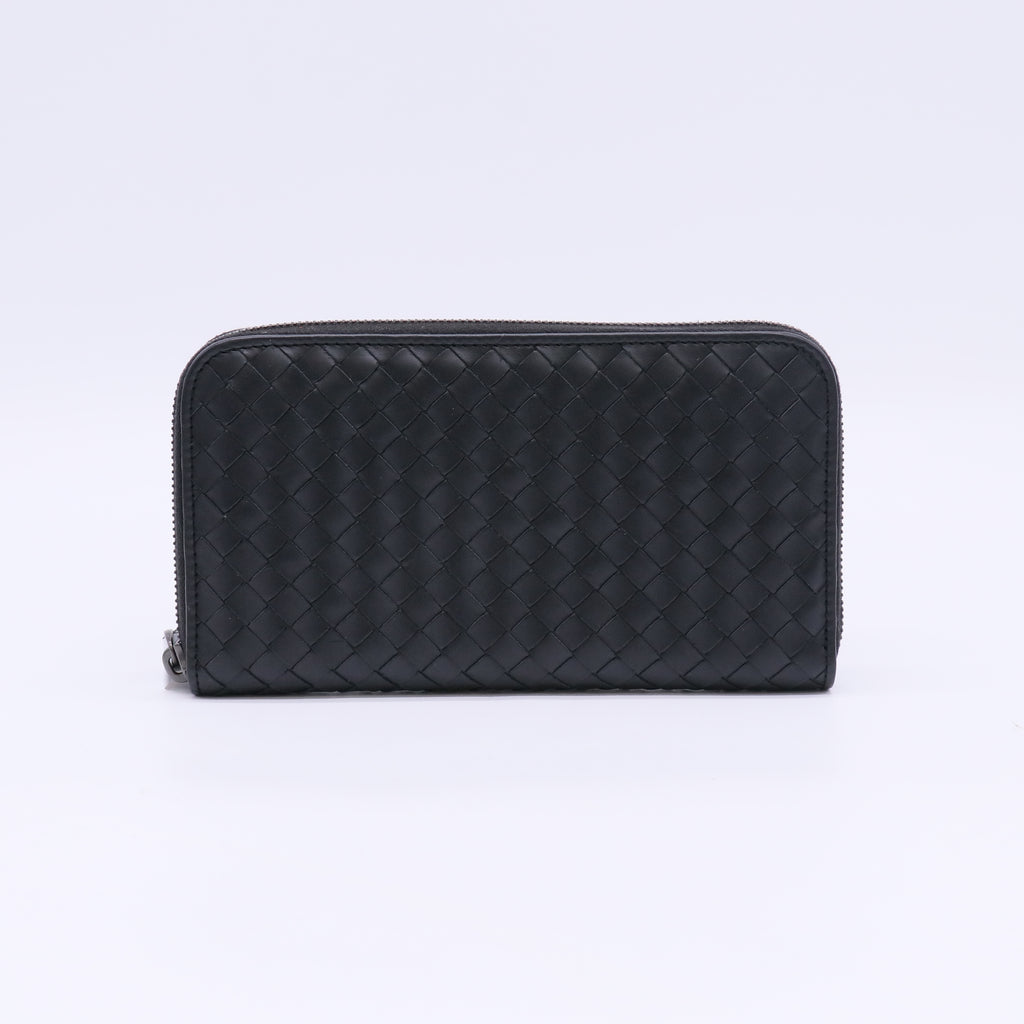 Bottega Veneta Intrecciato Zip-Around Long Wallet in Black W23071