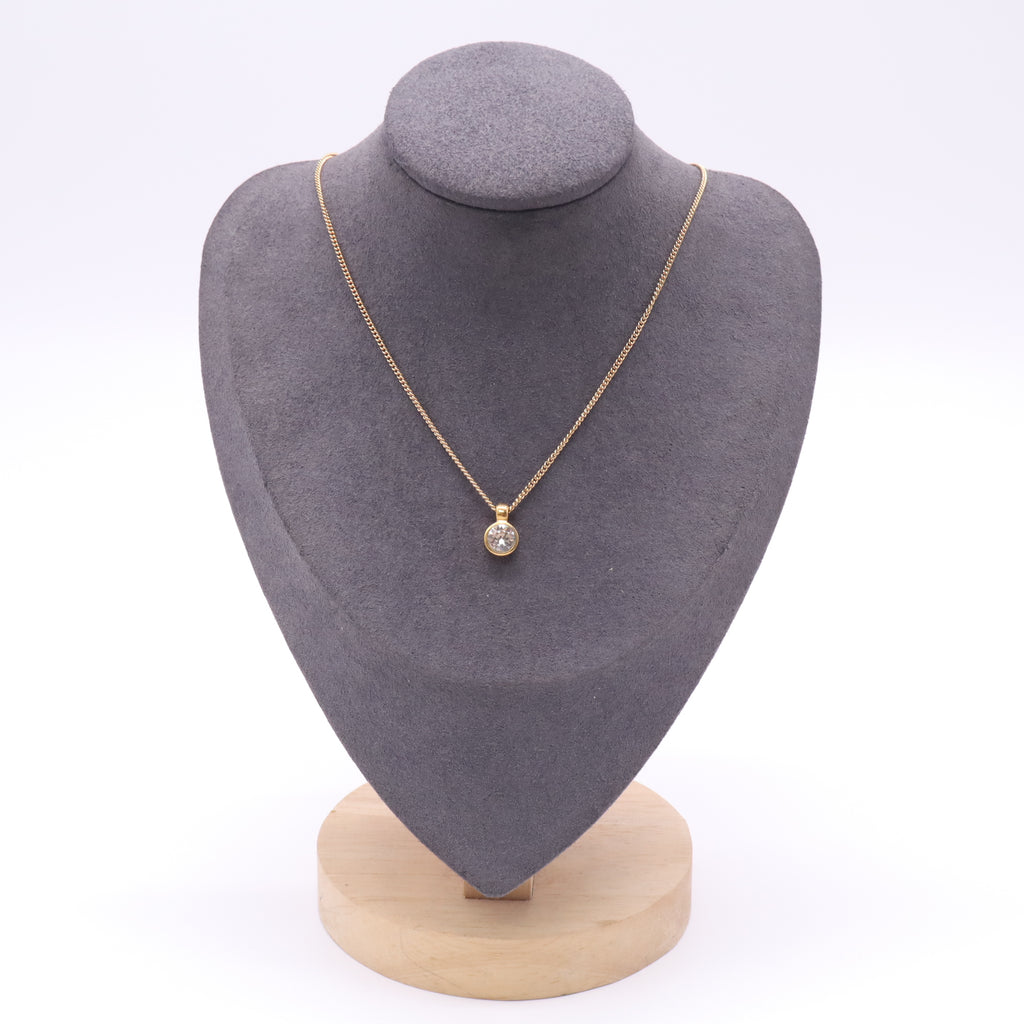 Christian Dior Vintage Gold-Tone Bezel-Set Rhinestone Solitaire Pendant Necklace twins LDJ4986