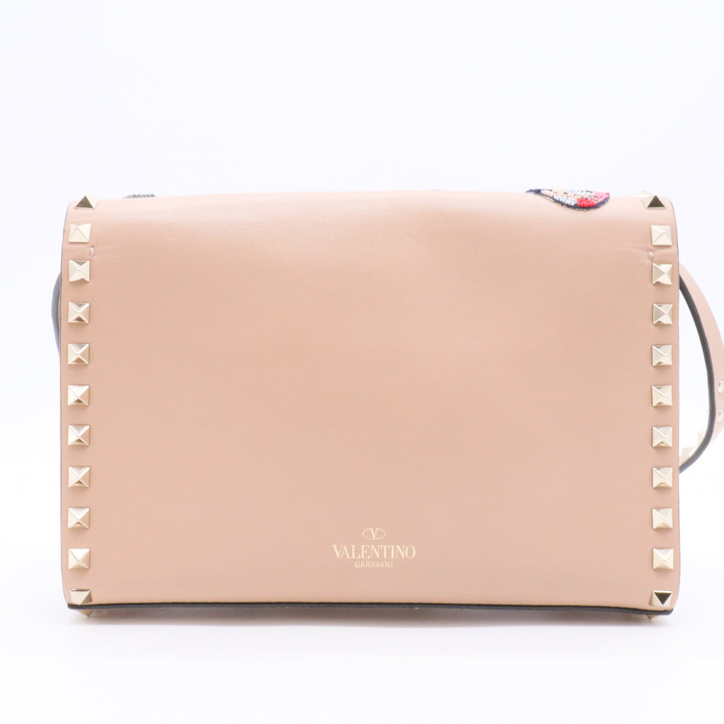 Beaded Butterfly Leather Shoulder Bag