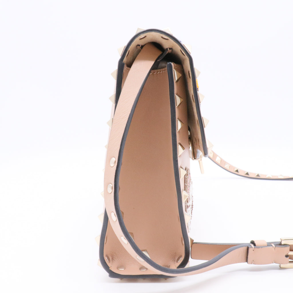 Beaded Butterfly Leather Shoulder Bag