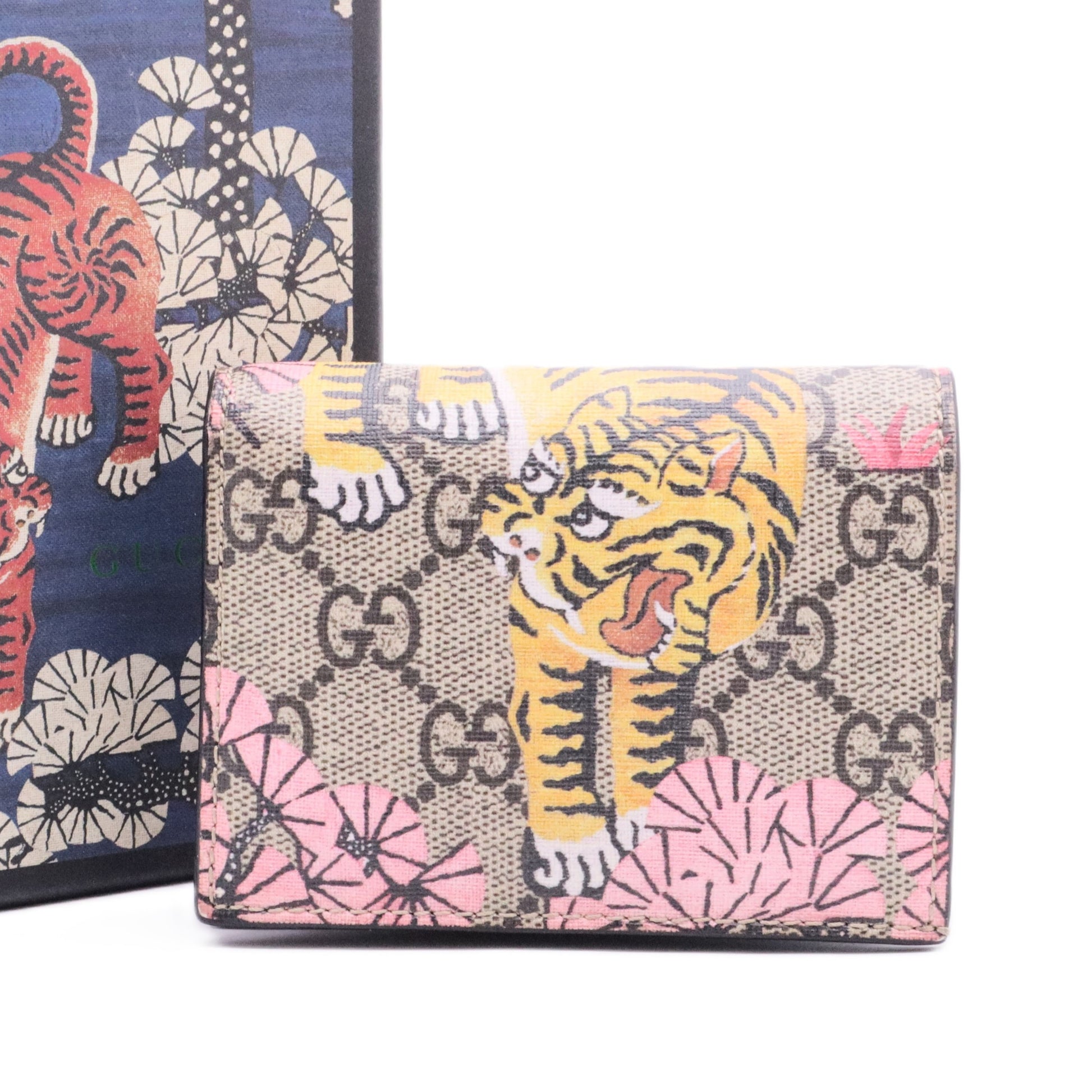 Beige GG Supreme Canvas Tiger Card Case