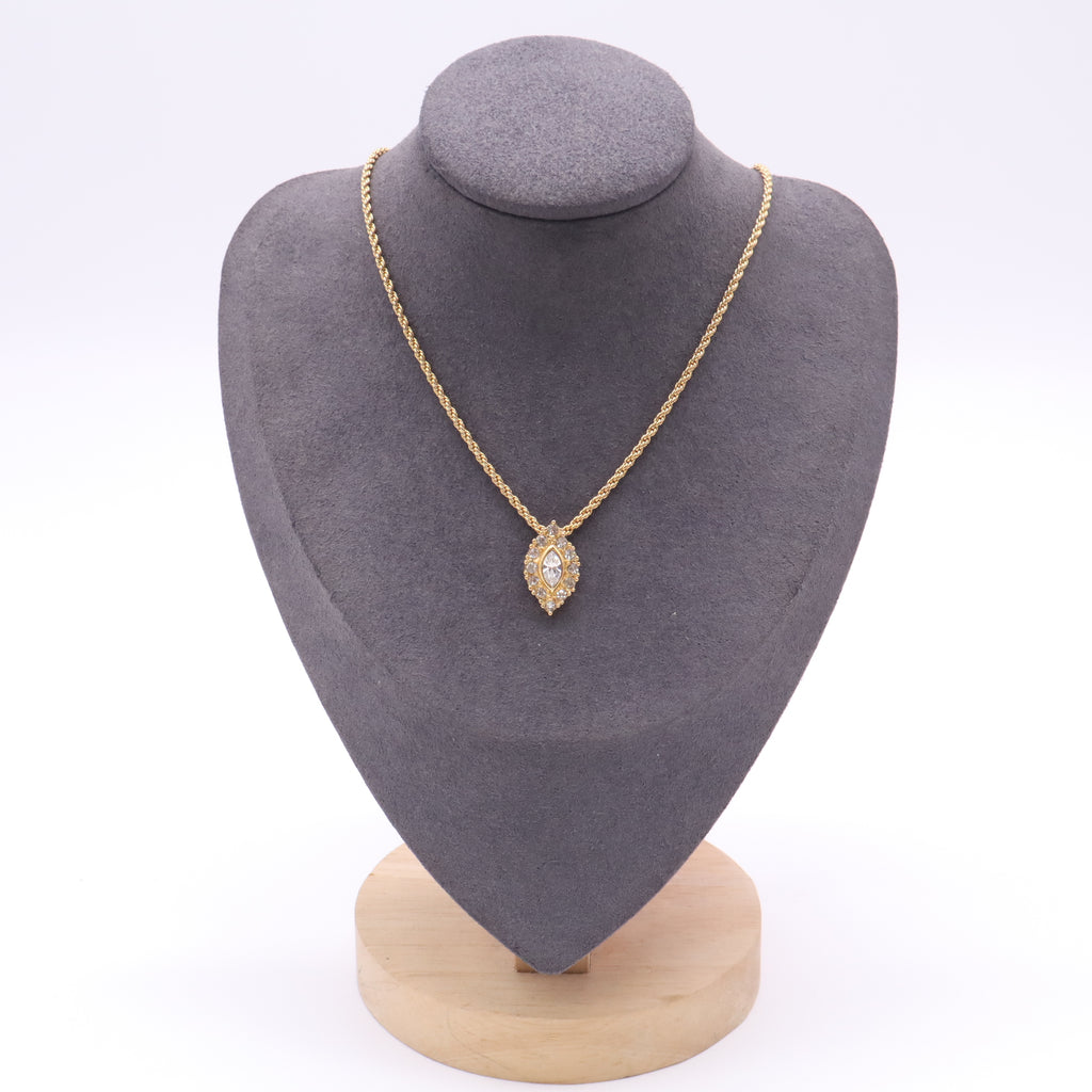 Christian Dior Vintage Gold-Tone Marquise Rhinestone Halo Rope Chain Necklace twins LDJ4989