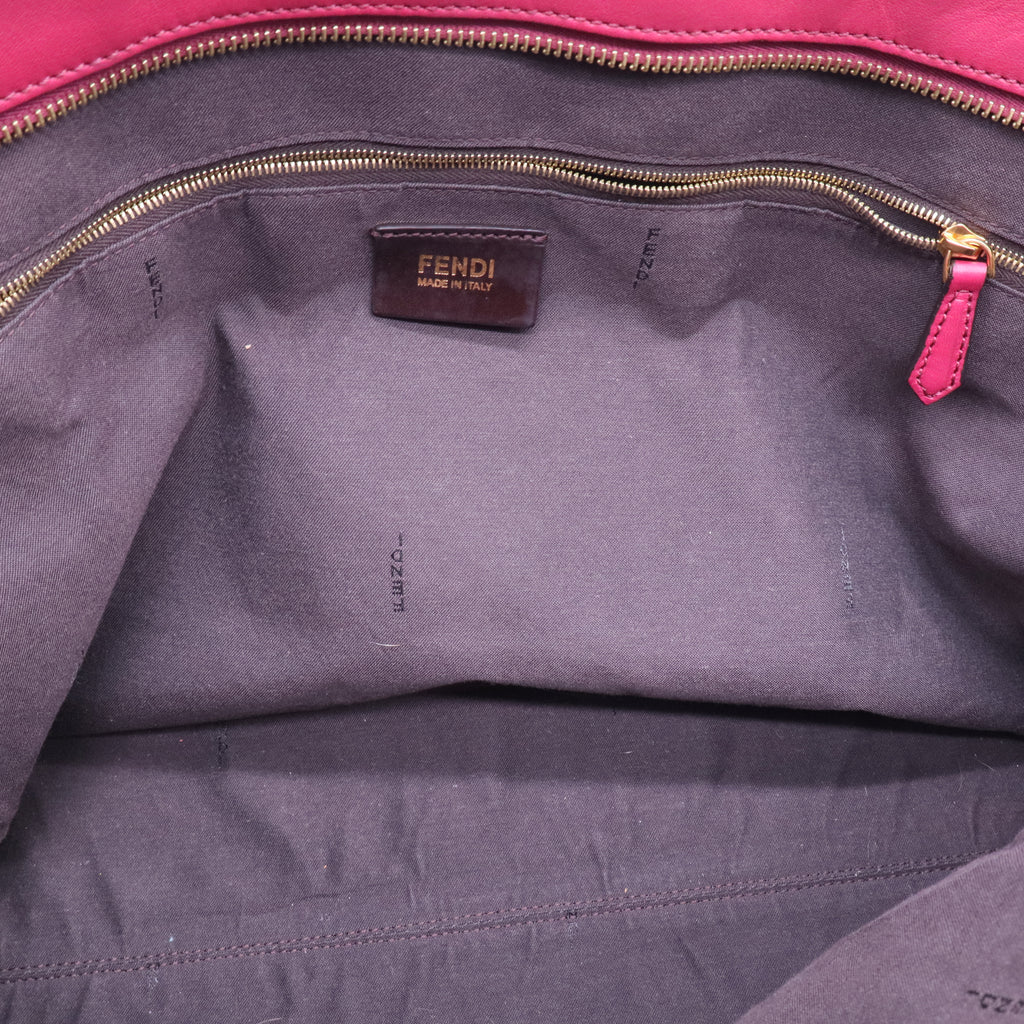 Pequin Tote Bag Pink Black Canvas Leather