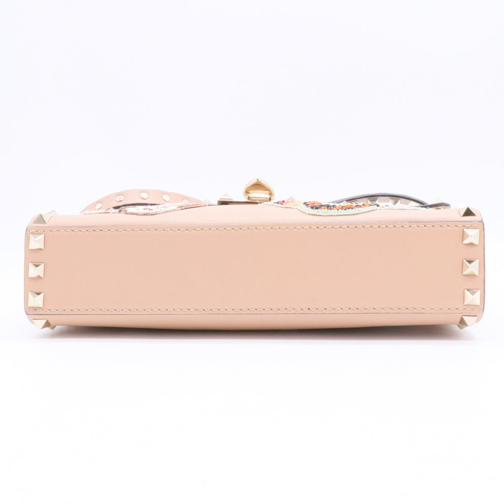 Beaded Butterfly Leather Shoulder Bag