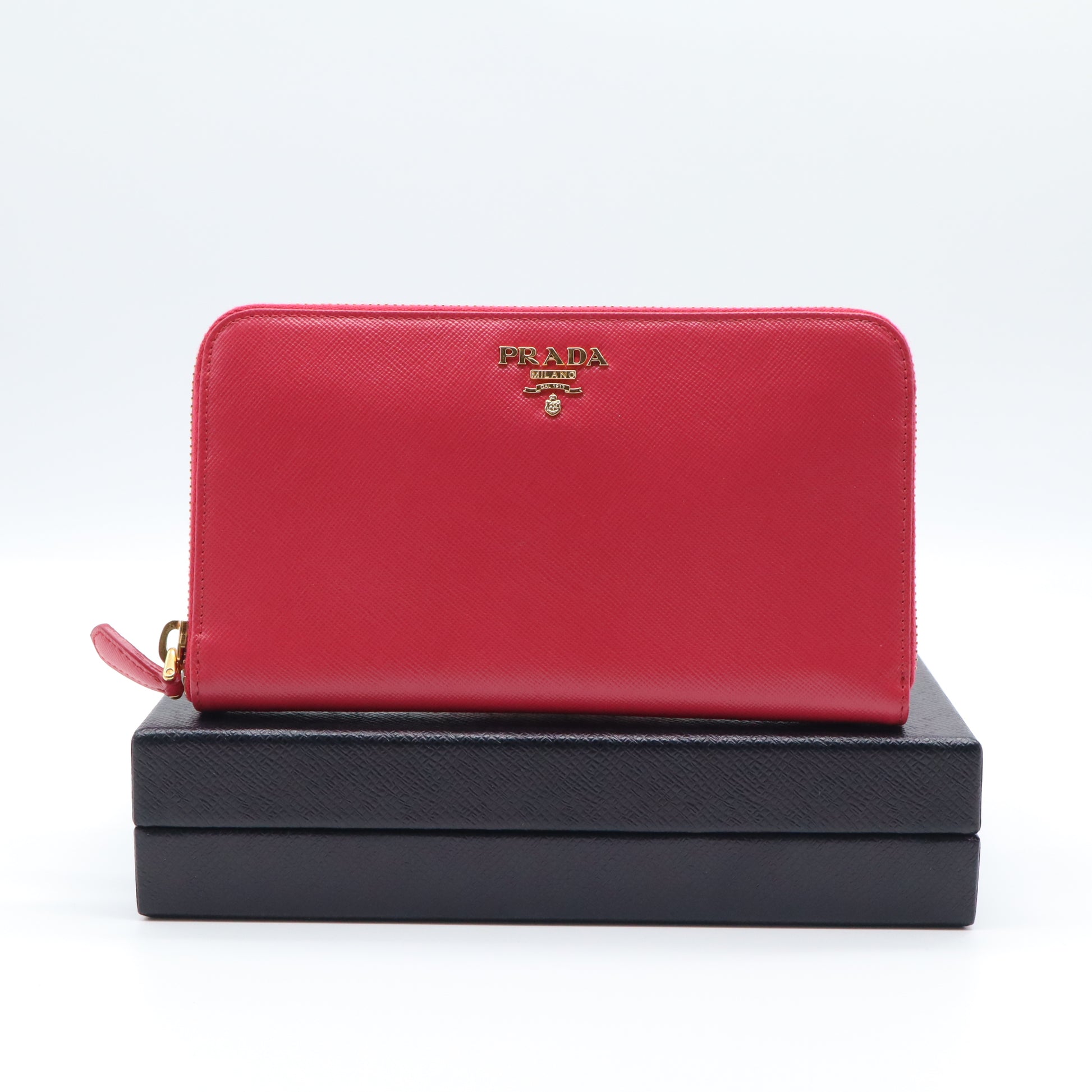 Prada Saffiano Metal Oro Zip Around Wallet W21581